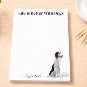 Personalized Borzoi Notepad - White Black | Lined or Unlined