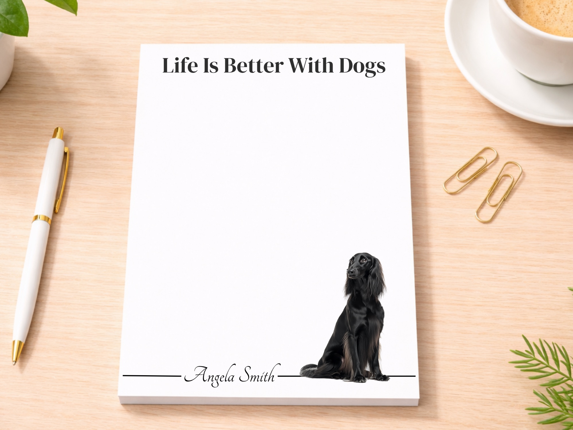Personalized Afghan Hound Notepad - Black | Lined or Unlined