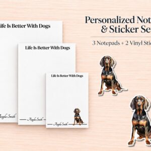 Black and Tan Coonhound Stationery Gift Box | Personalized Notepads and Vinyl Dog Stickers