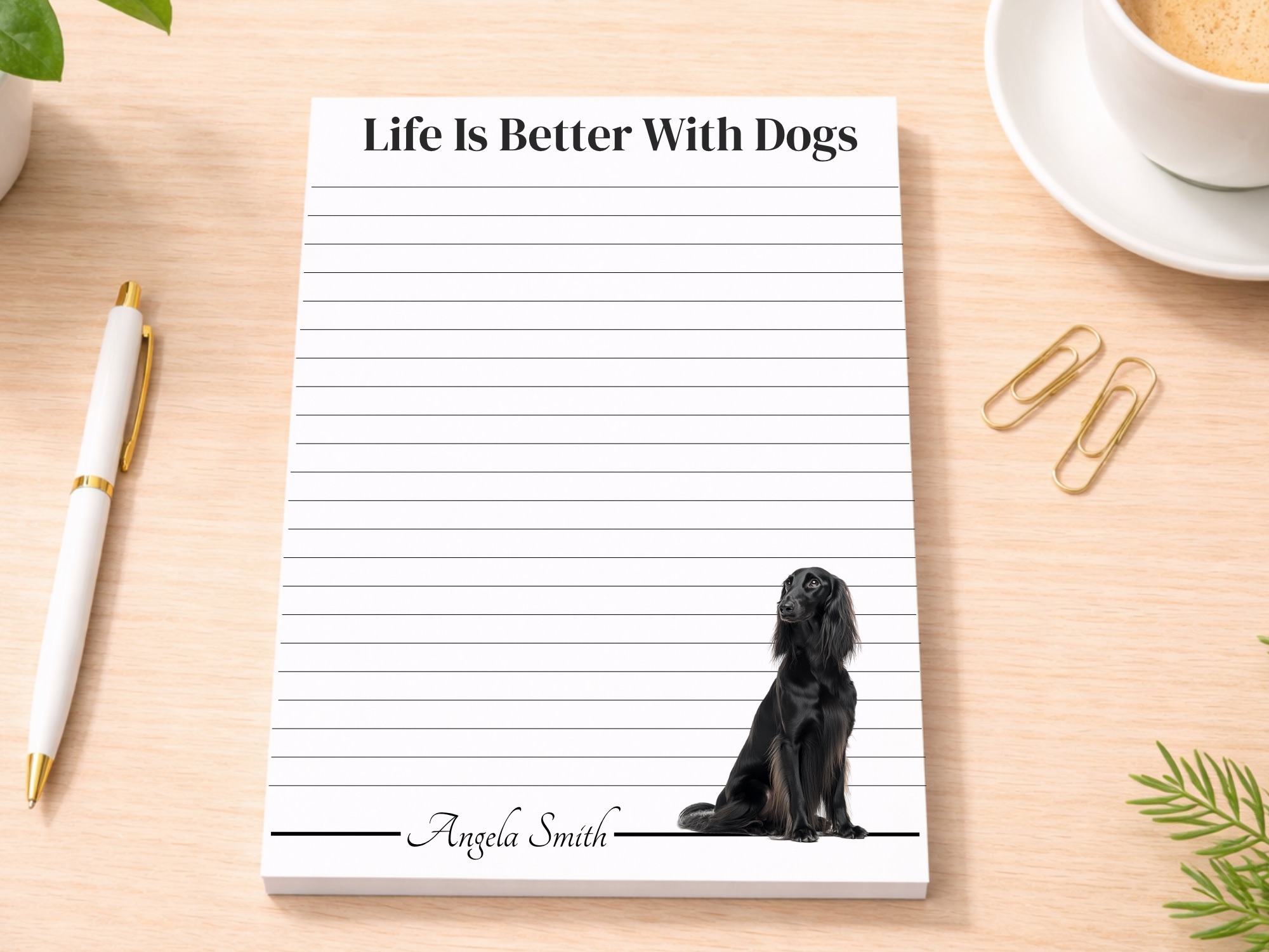 Personalized Afghan Hound Notepad - Black | Lined or Unlined