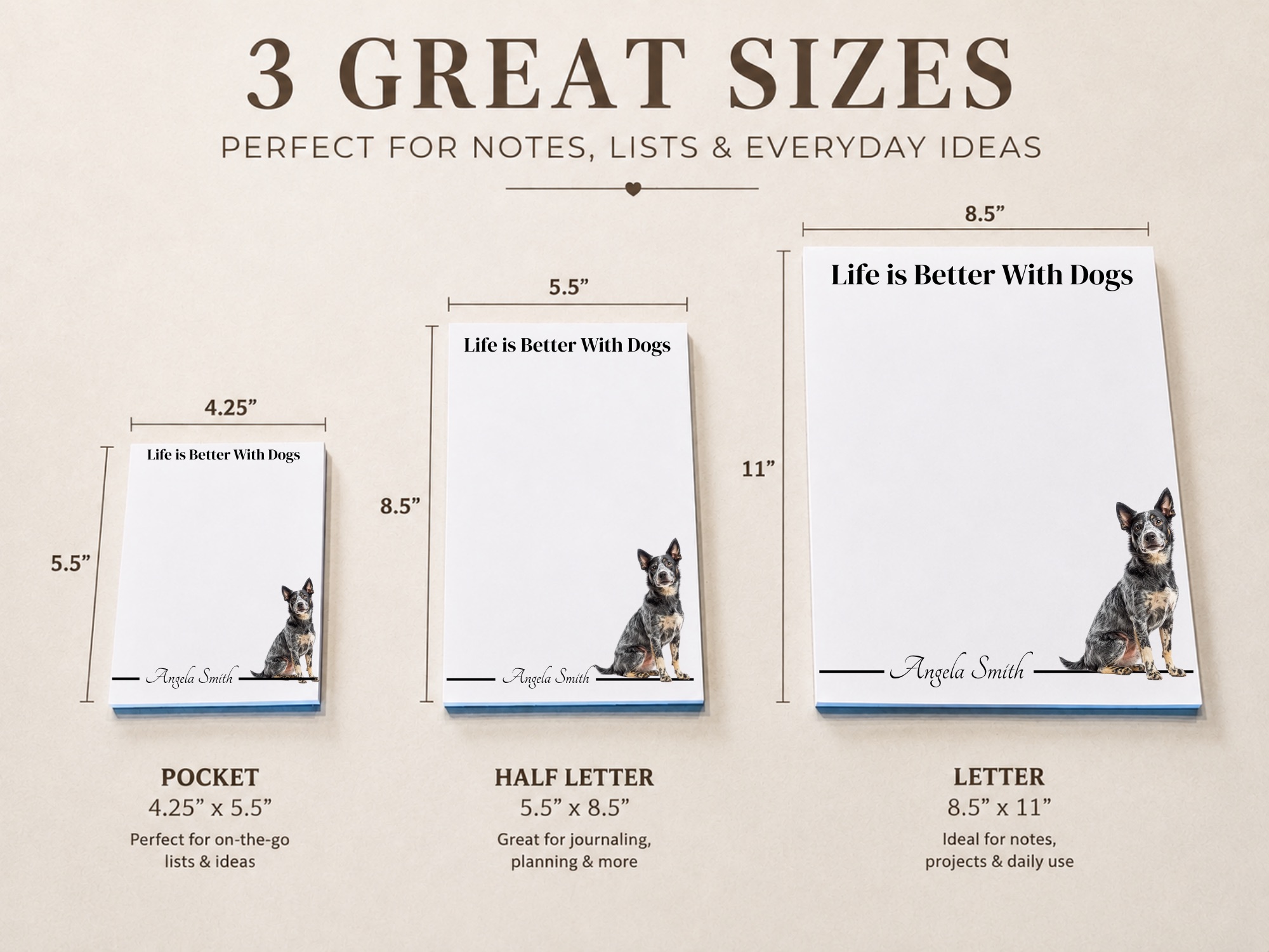 Personalized Australian Cattle Dog Notepad - Blue | Lined or Unlined