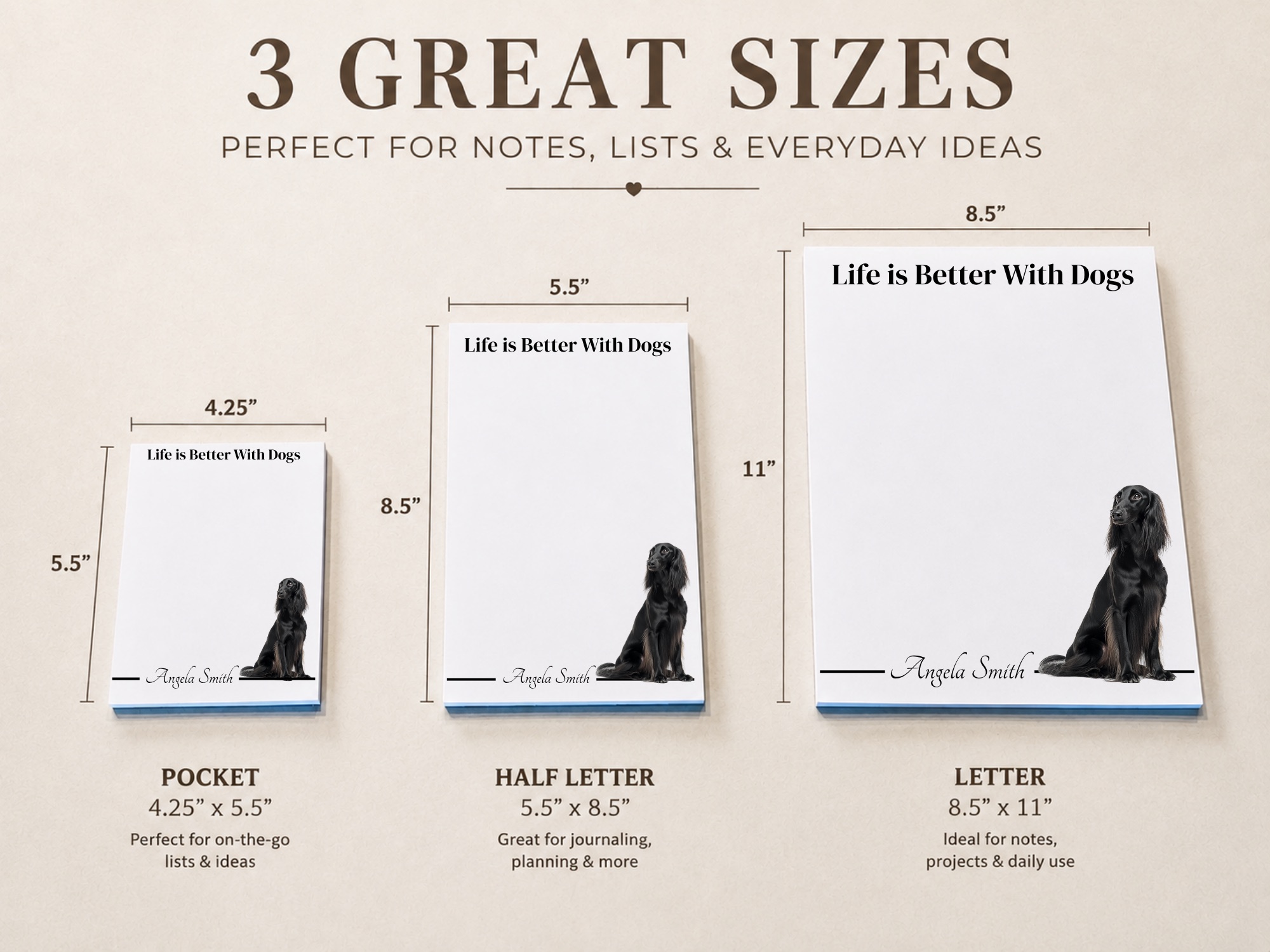 Personalized Afghan Hound Notepad - Black | Lined or Unlined
