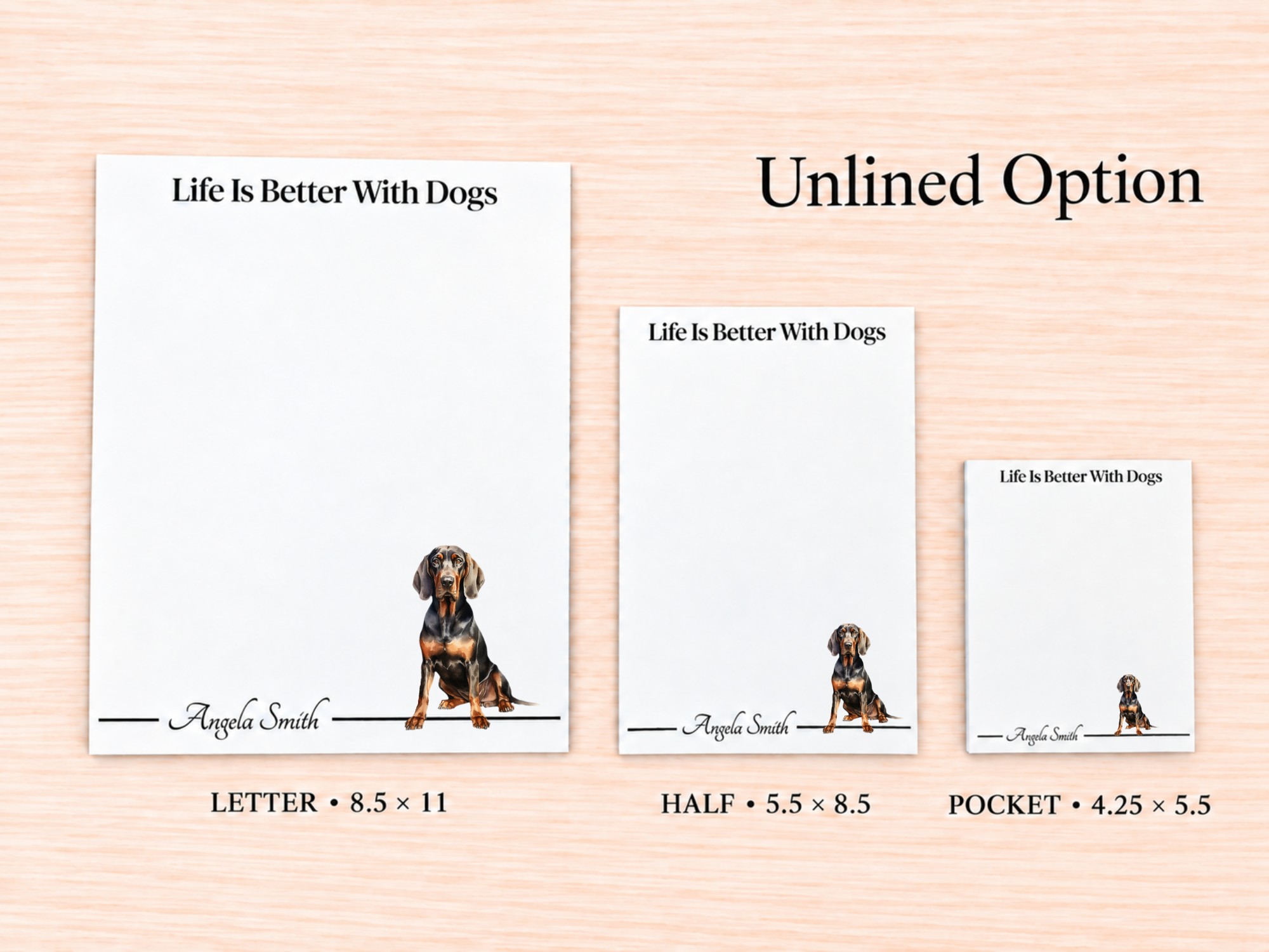 Black and Tan Coonhound Stationery Gift Box | Personalized Notepads and Vinyl Dog Stickers