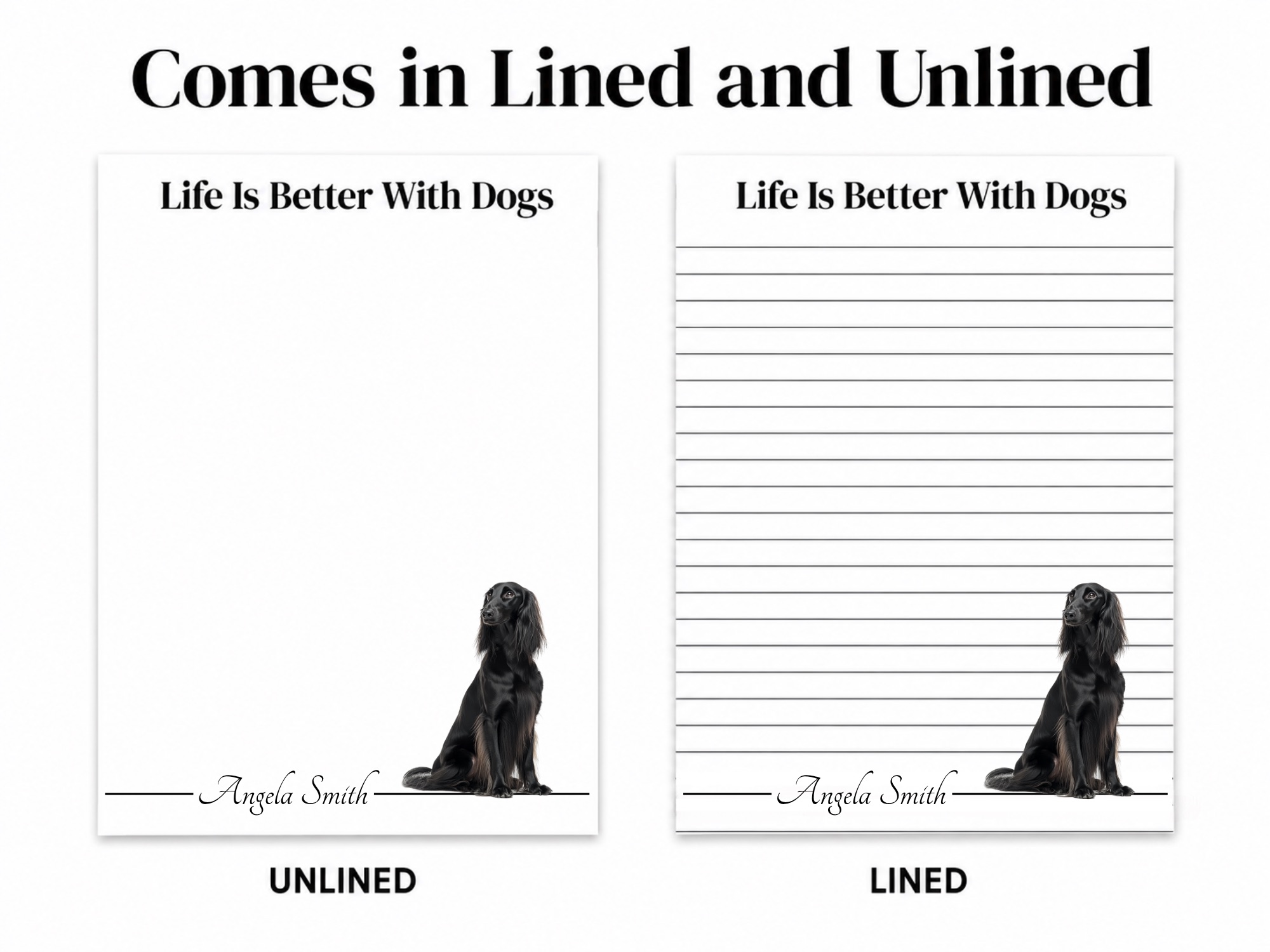 Personalized Afghan Hound Notepad - Black | Lined or Unlined