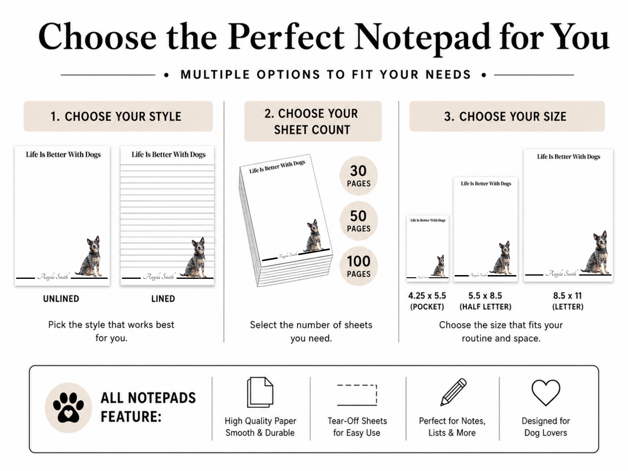 Personalized Australian Cattle Dog Notepad - Blue | Lined or Unlined