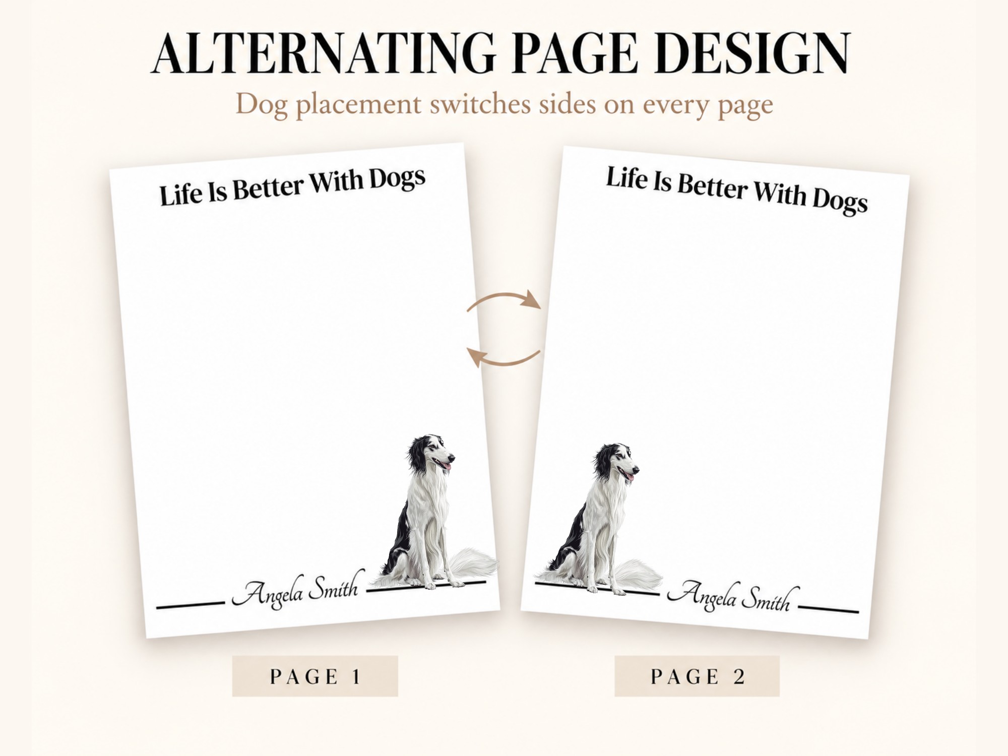 Personalized Borzoi Notepad - White Black | Lined or Unlined