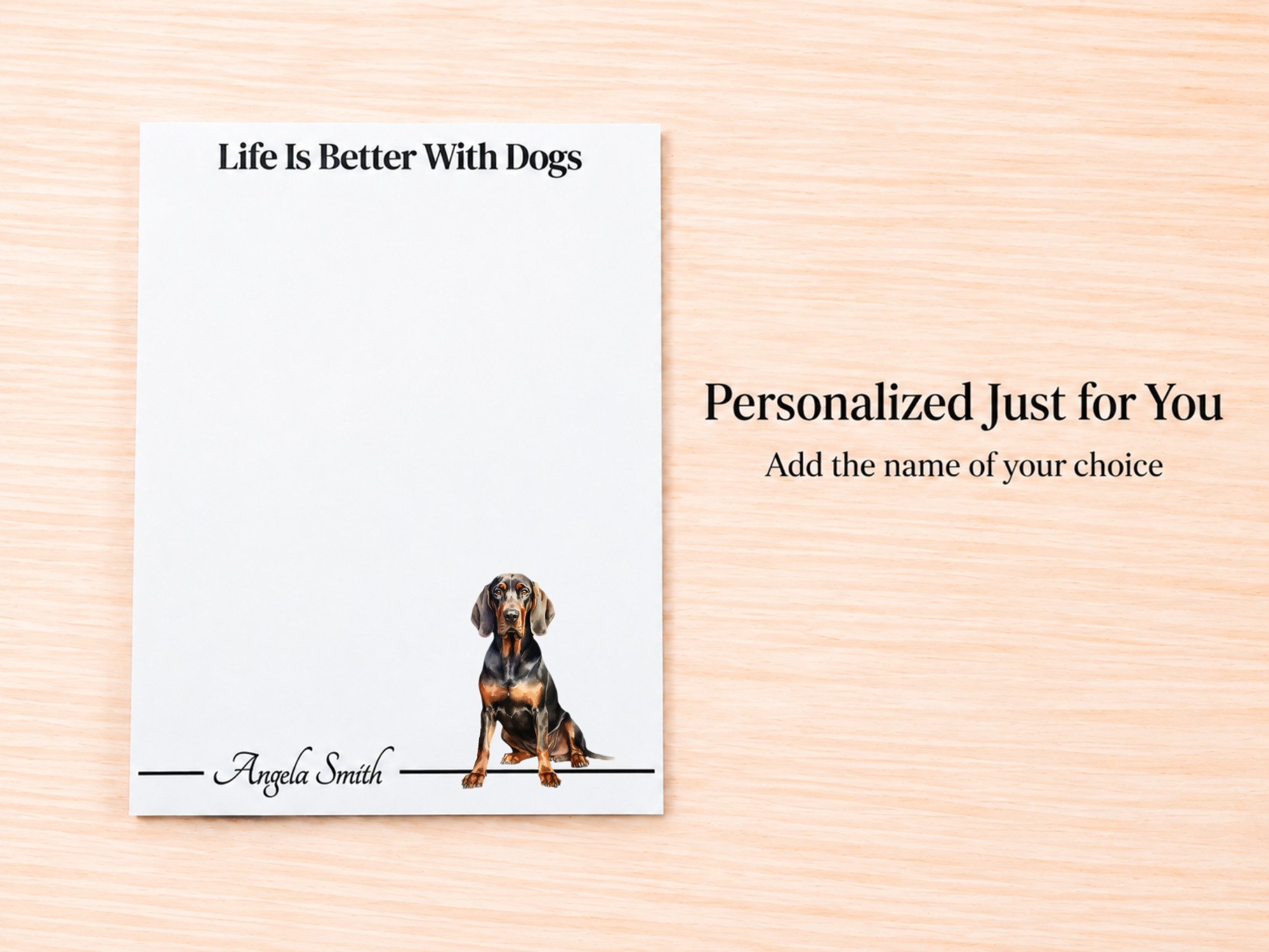 Black and Tan Coonhound Stationery Gift Box | Personalized Notepads and Vinyl Dog Stickers