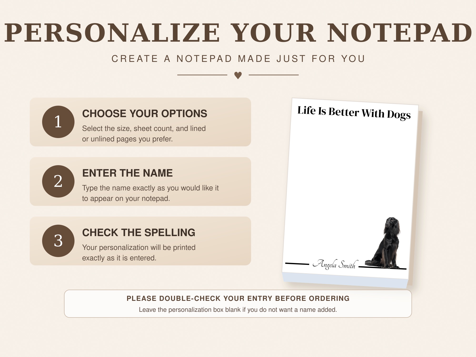 Personalized Afghan Hound Notepad - Black | Lined or Unlined