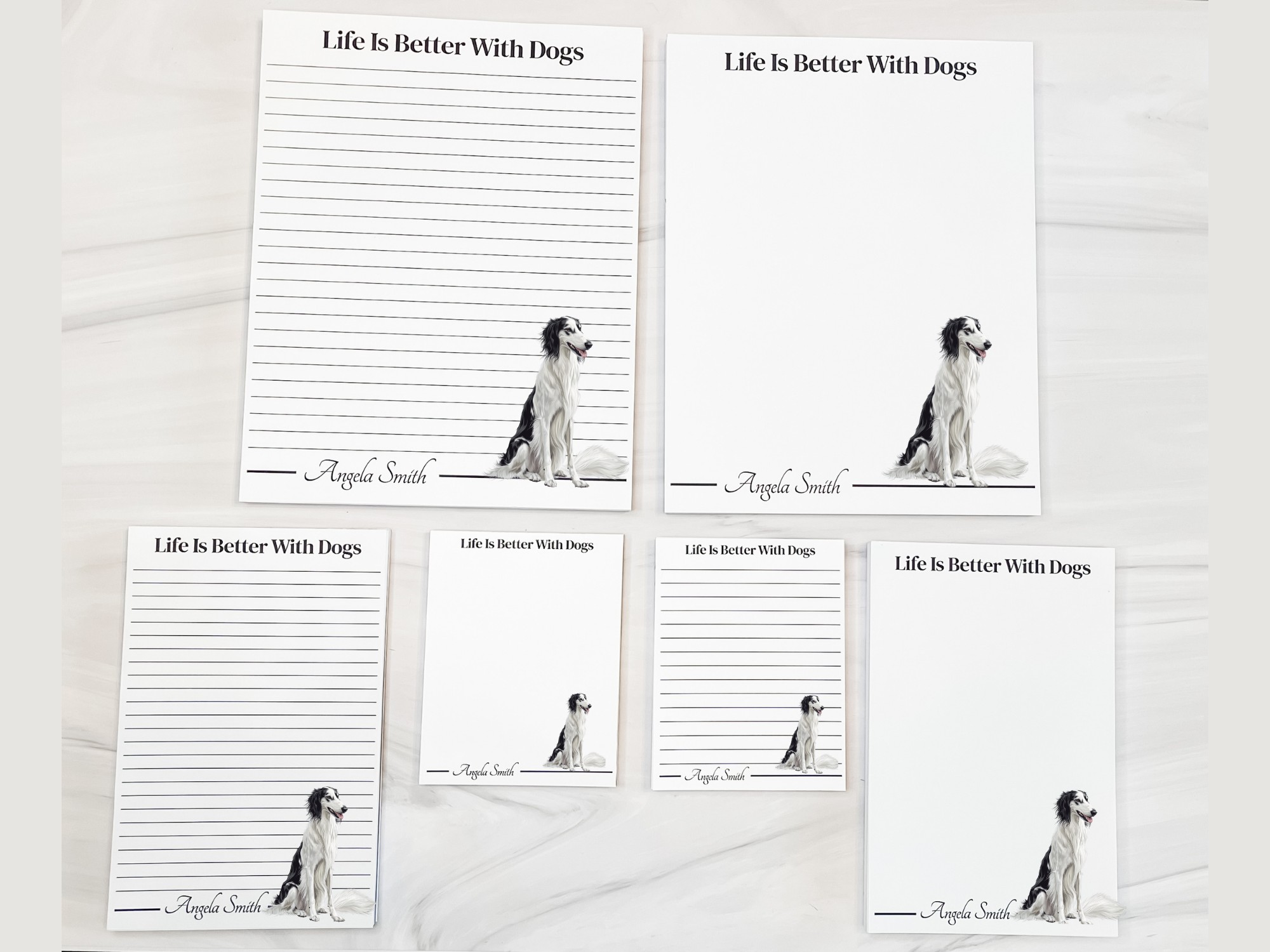 Personalized Borzoi Notepad - White Black | Lined or Unlined