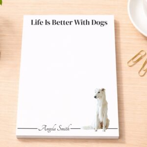 Personalized Borzoi Notepad - White | Lined or Unlined