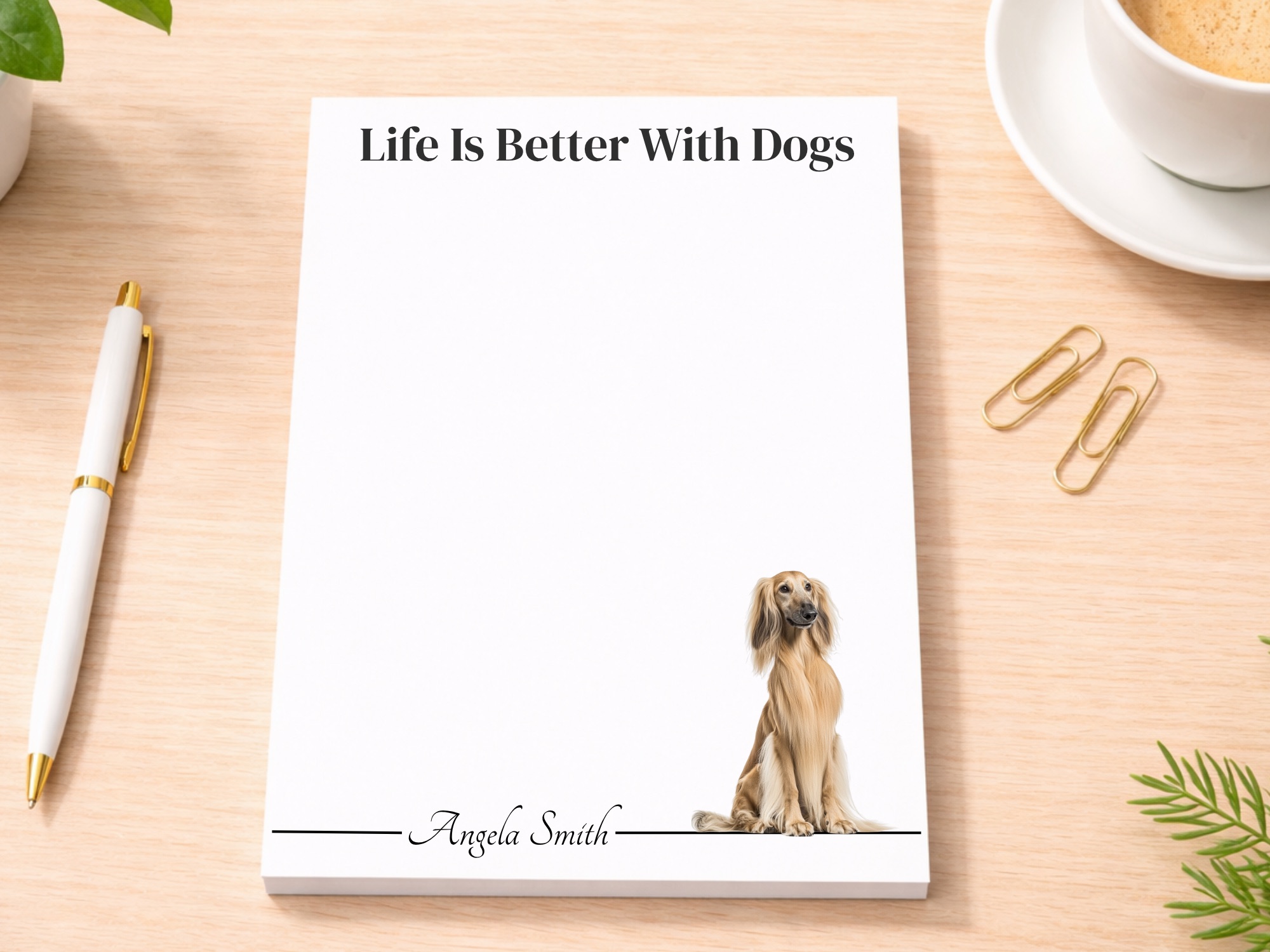 Personalized Afghan Hound Notepad - Cream | Lined or Unlined