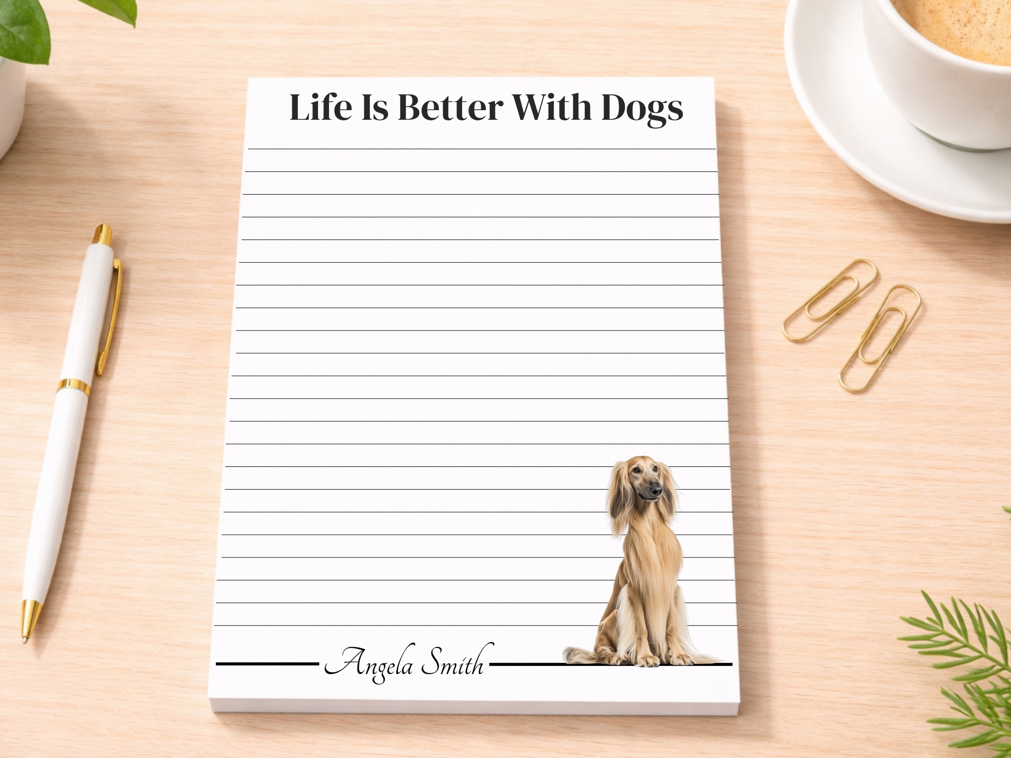 Personalized Afghan Hound Notepad - Cream | Lined or Unlined