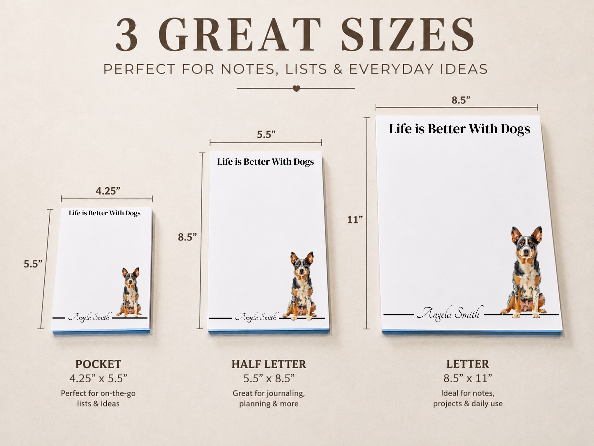 Personalized Australian Cattle Dog Notepad - Red | Lined or Unlined