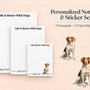 Brittany Spaniel Stationery Gift Box | Personalized Notepads and Vinyl Dog Stickers