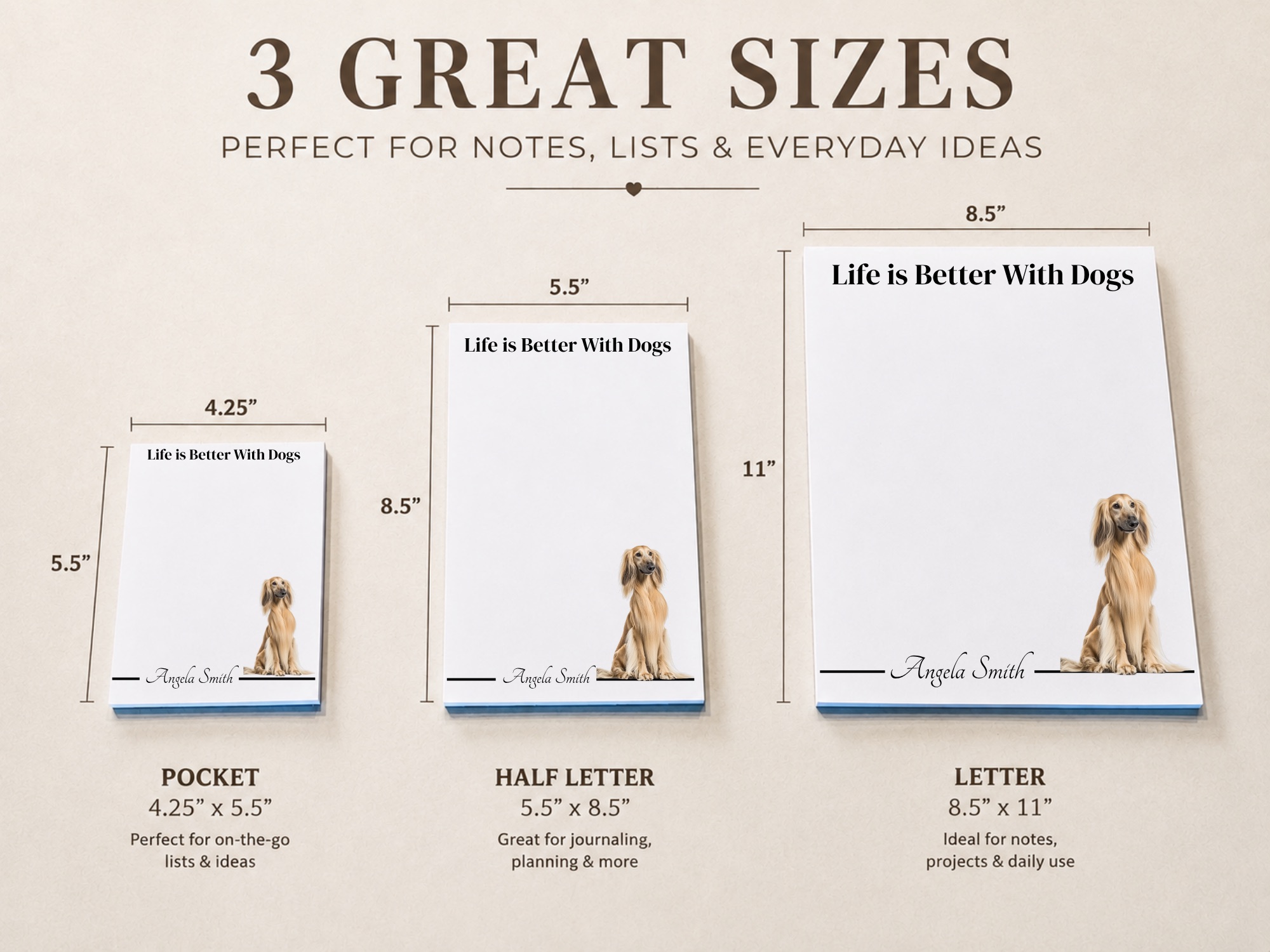 Personalized Afghan Hound Notepad - Cream | Lined or Unlined