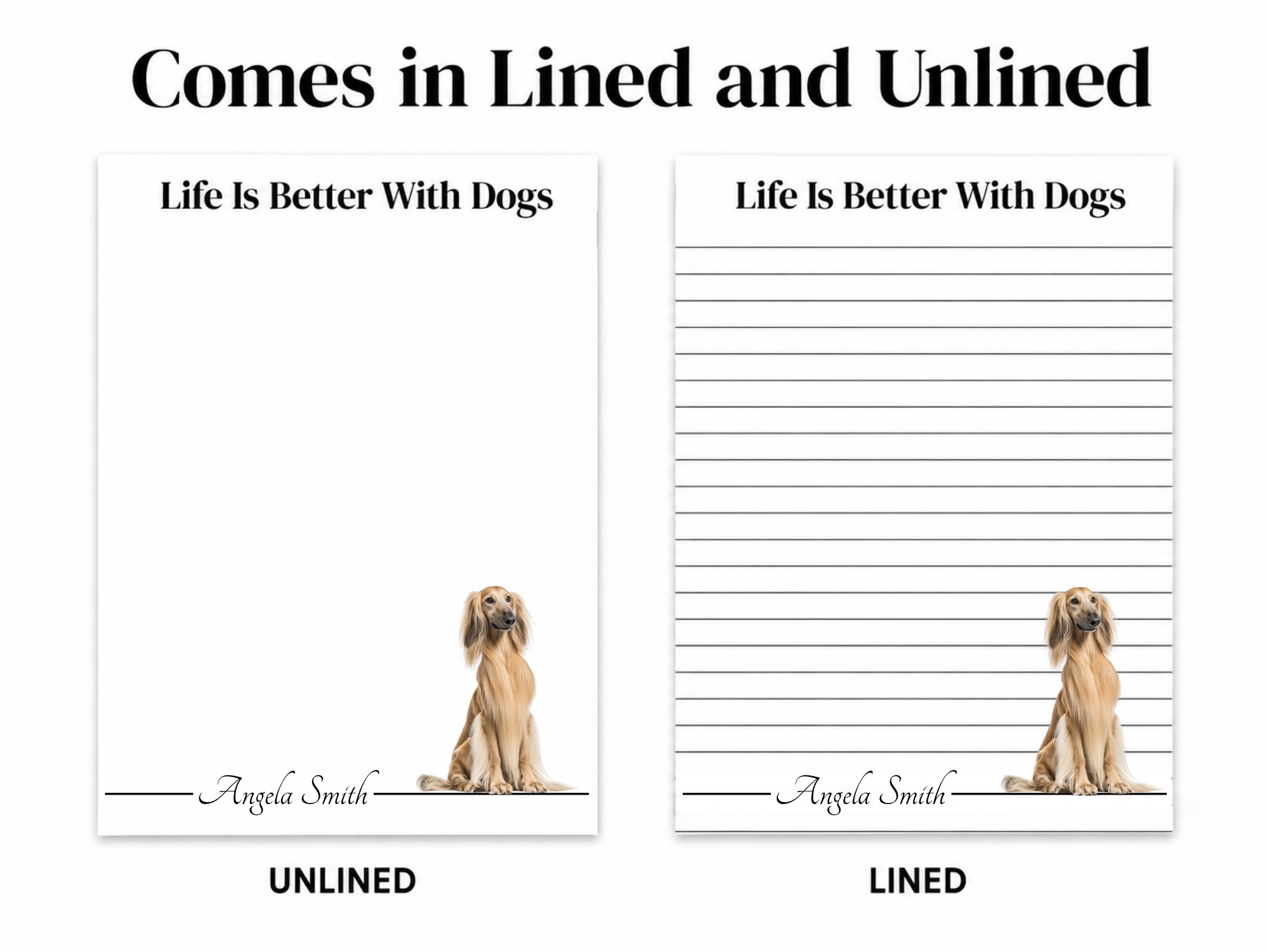 Personalized Afghan Hound Notepad - Cream | Lined or Unlined
