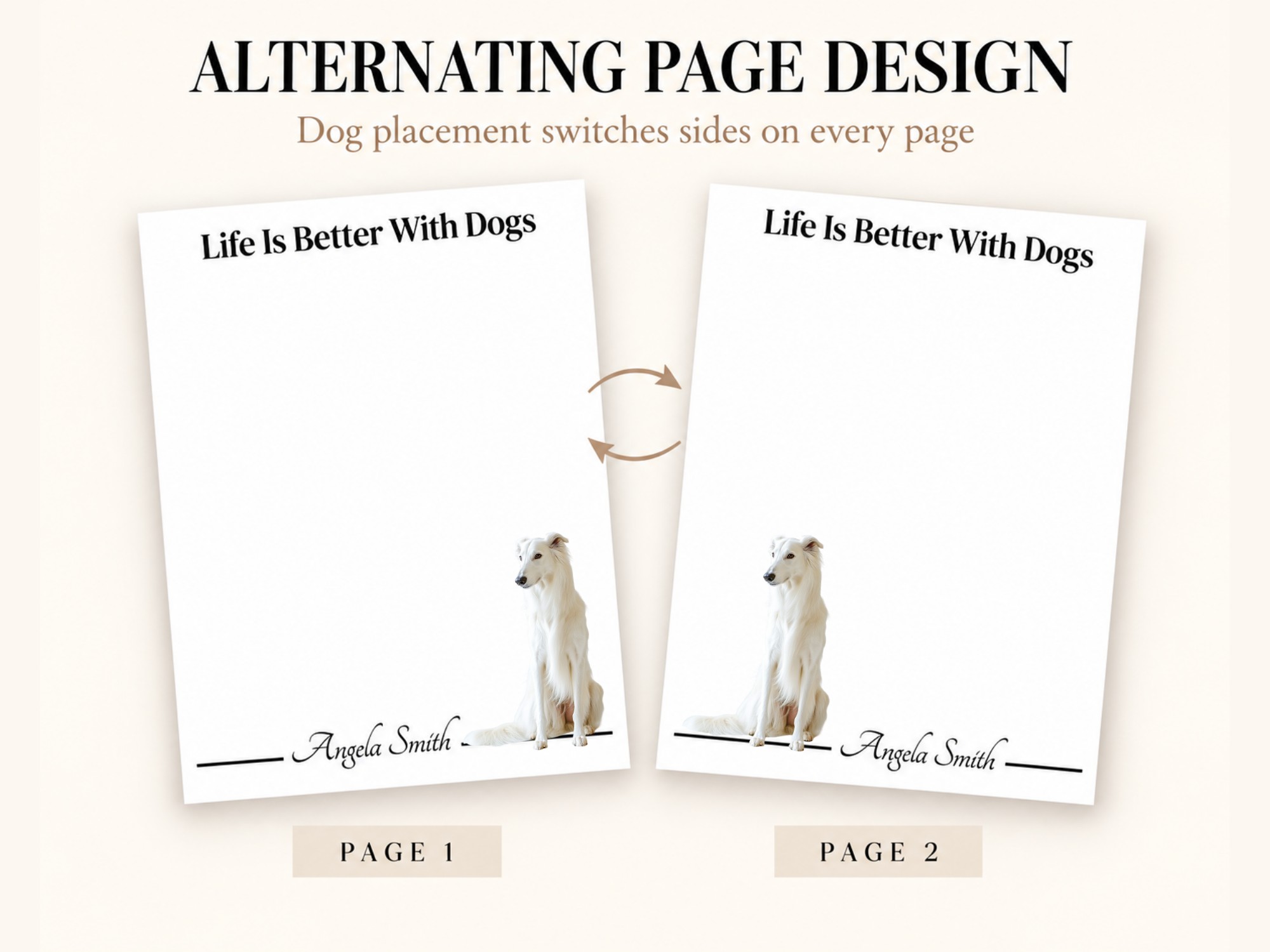 Personalized Borzoi Notepad - White | Lined or Unlined