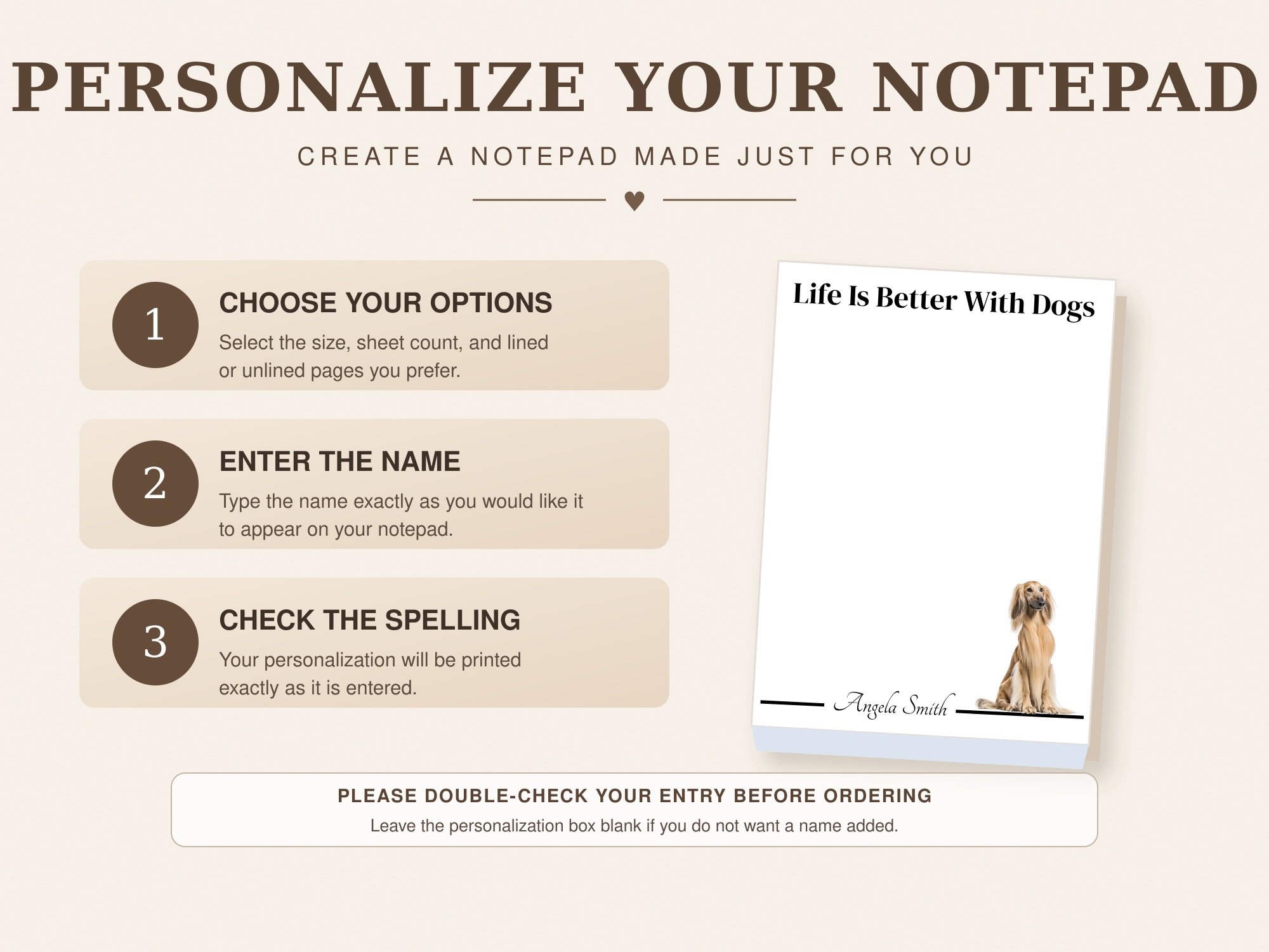 Personalized Afghan Hound Notepad - Cream | Lined or Unlined