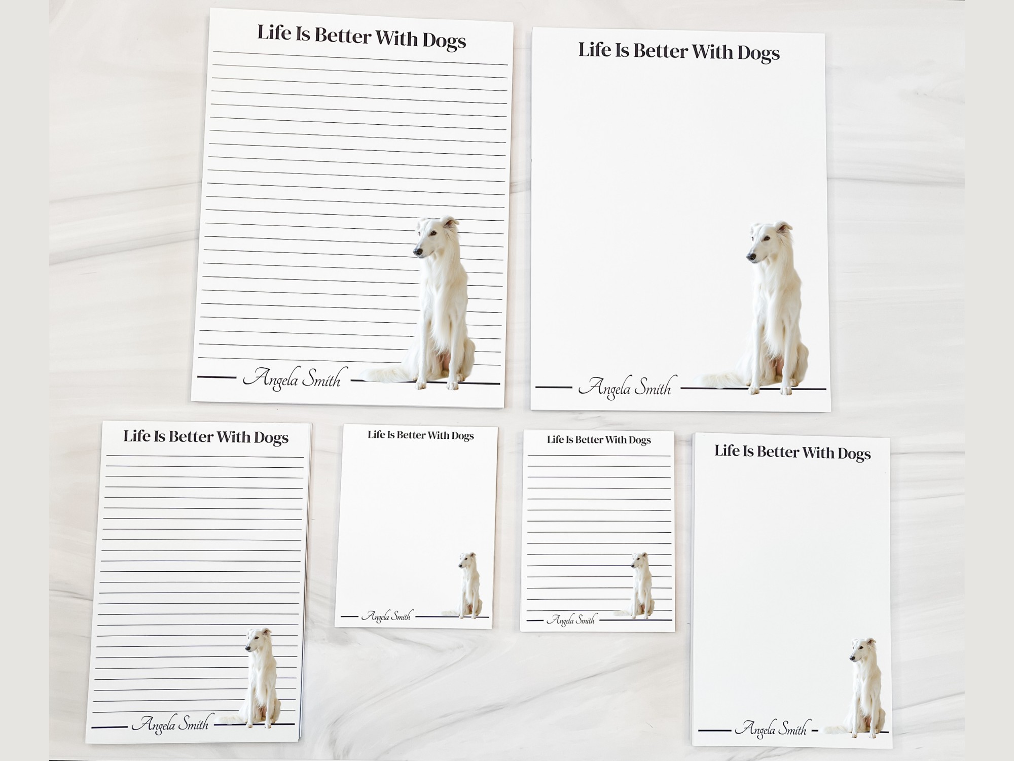 Personalized Borzoi Notepad - White | Lined or Unlined