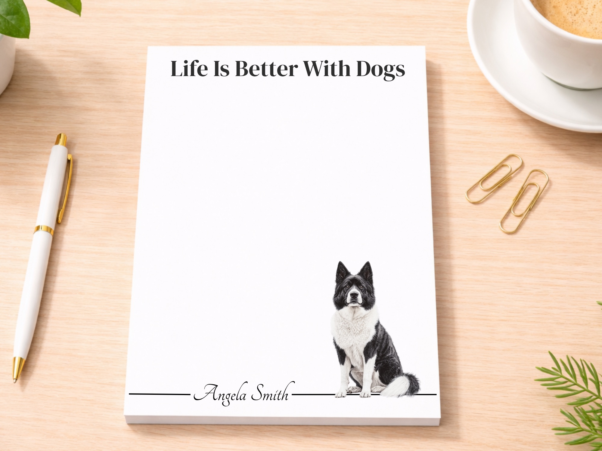 Personalized Akita Notepad - Gray | Lined or Unlined