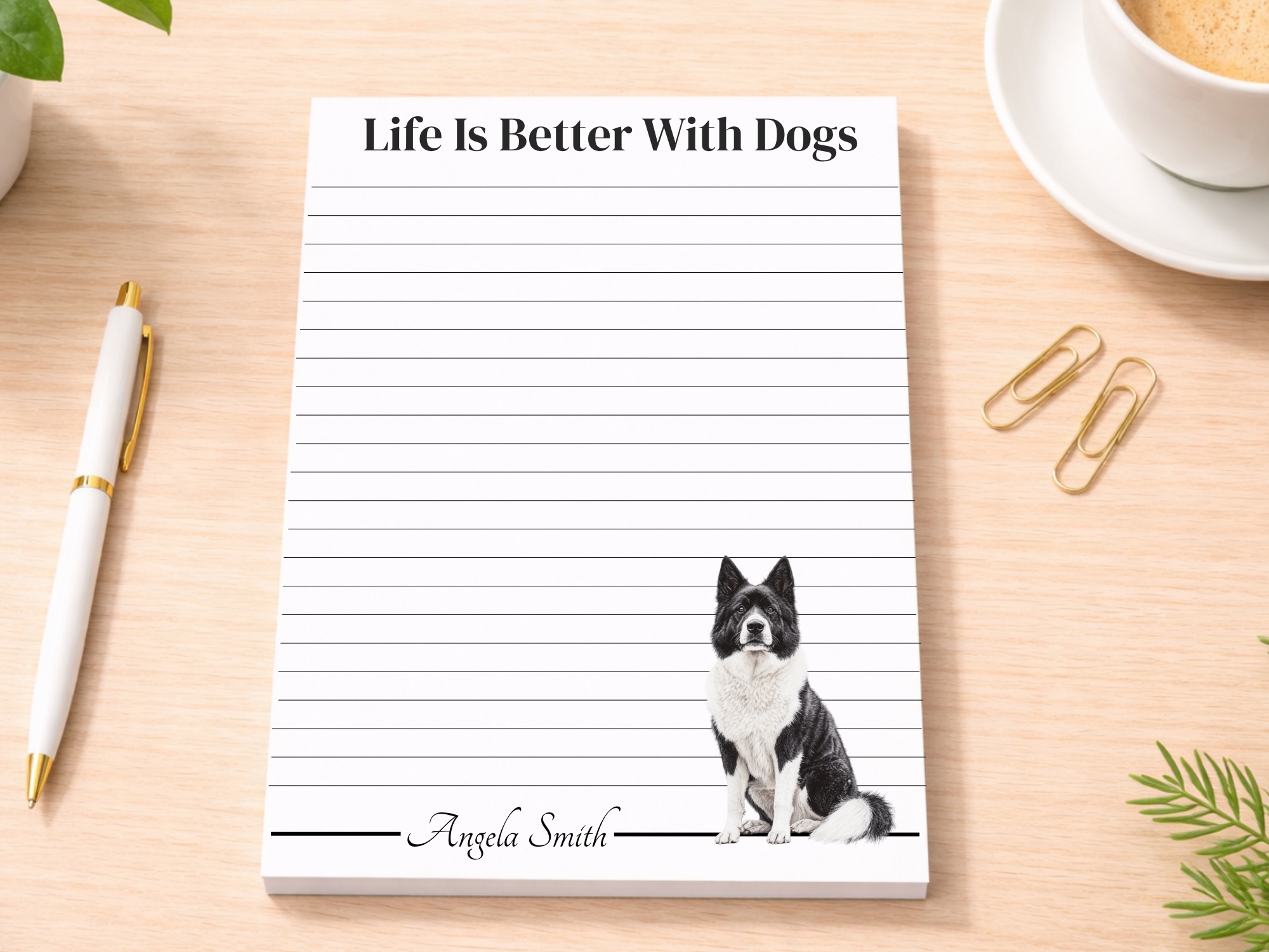Personalized Akita Notepad - Gray | Lined or Unlined