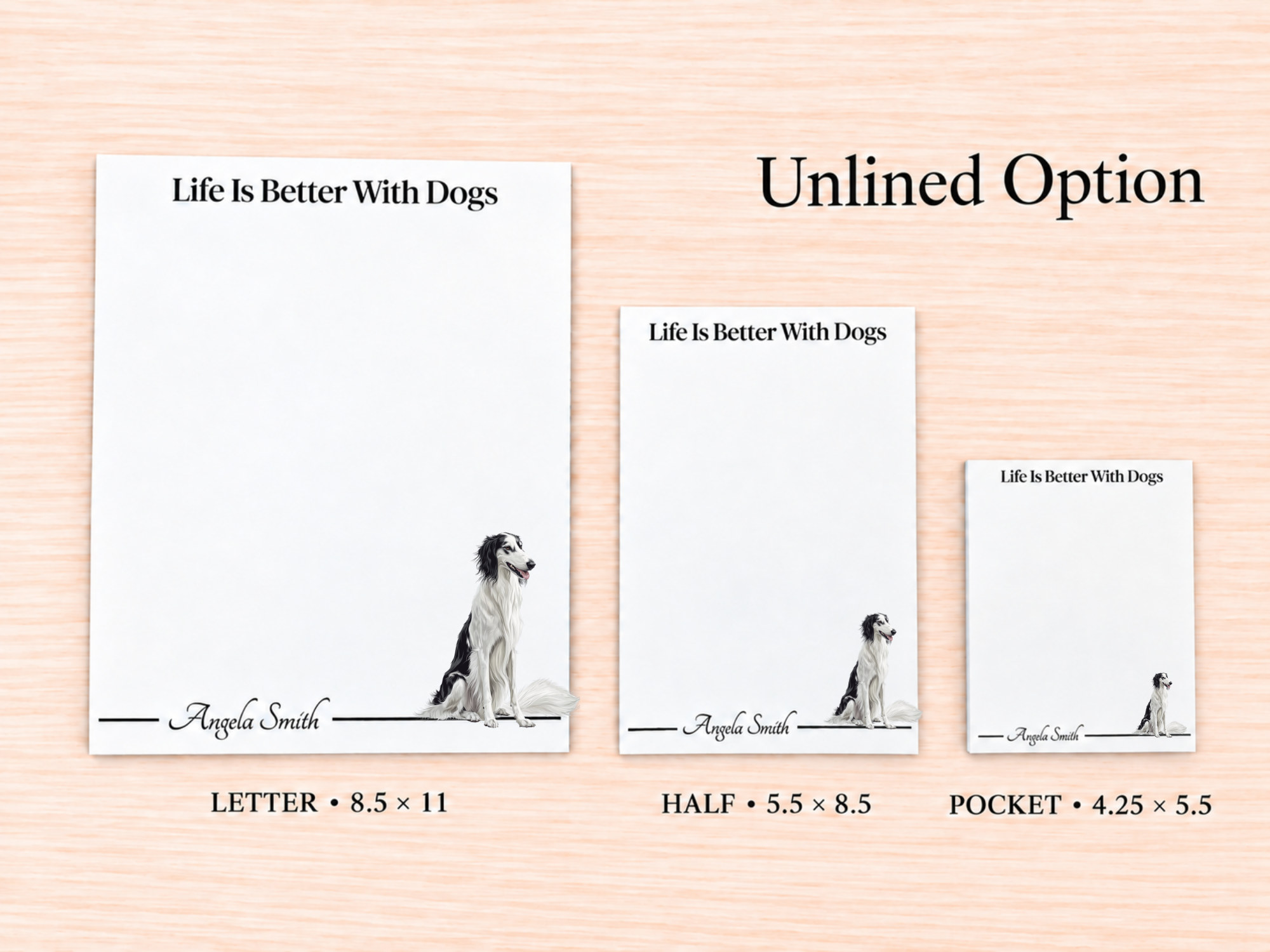 Borzoi White Black Stationery Gift Box | Personalized Notepads and Vinyl Dog Stickers