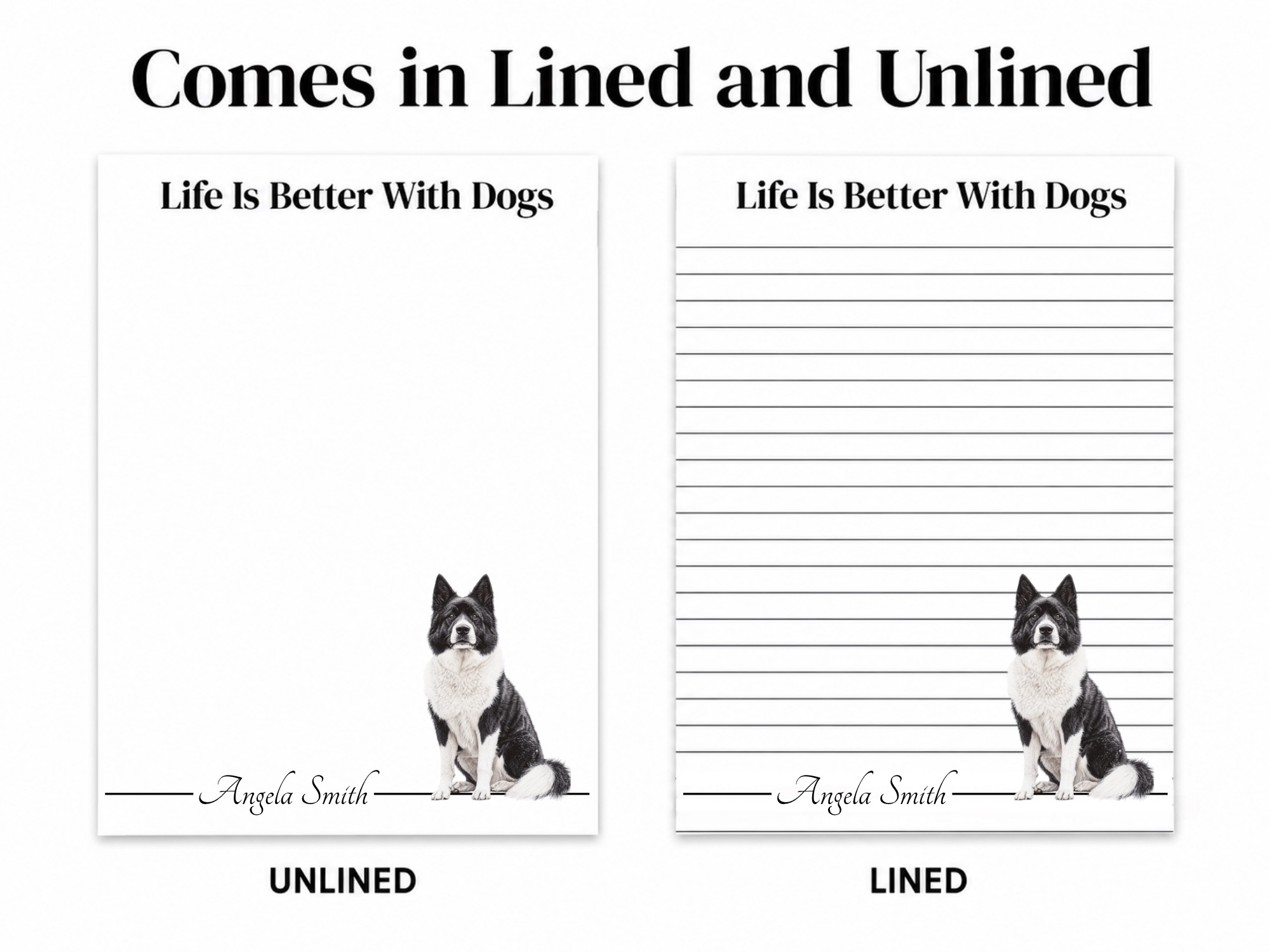 Personalized Akita Notepad - Gray | Lined or Unlined