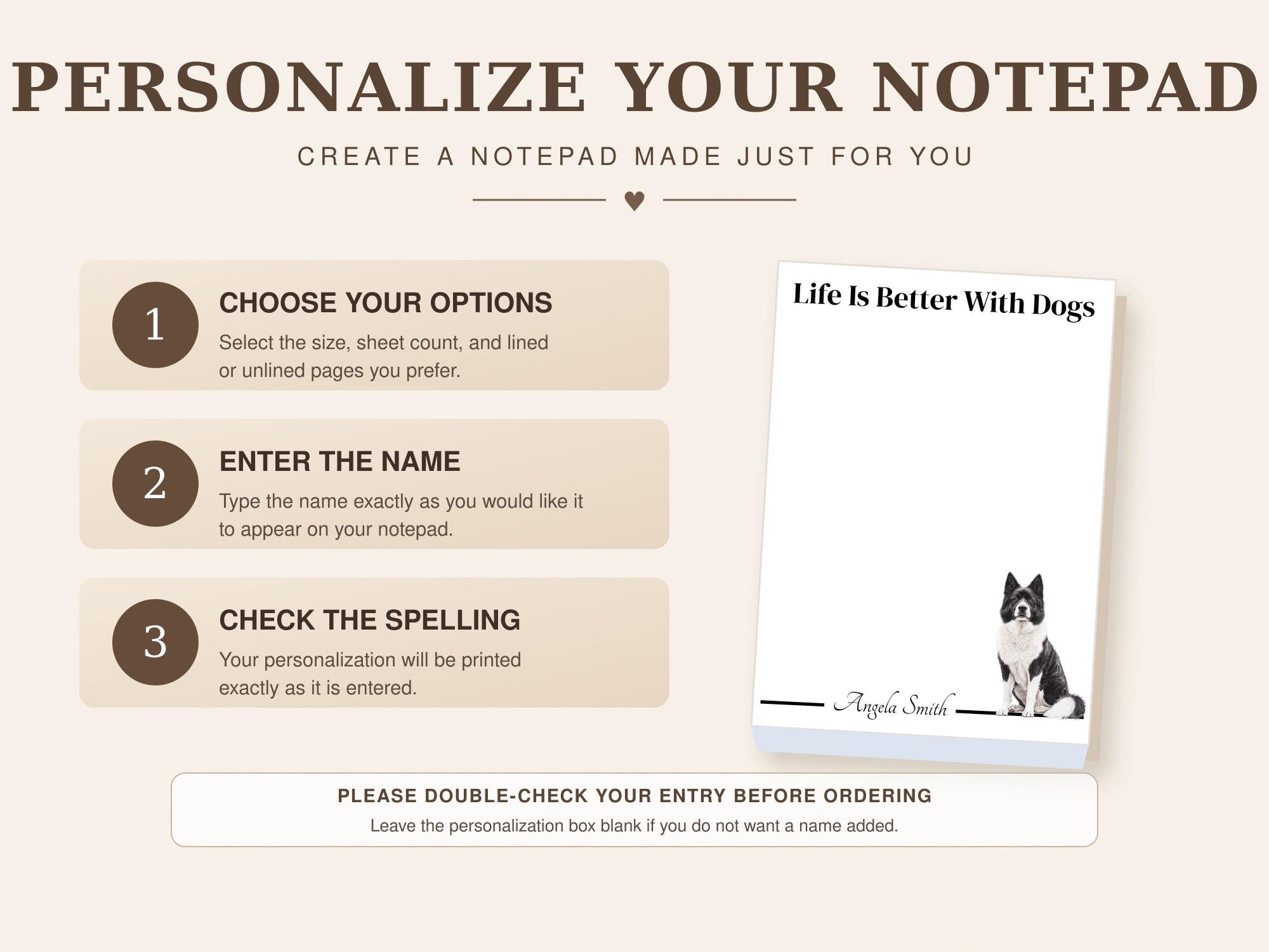 Personalized Akita Notepad - Gray | Lined or Unlined