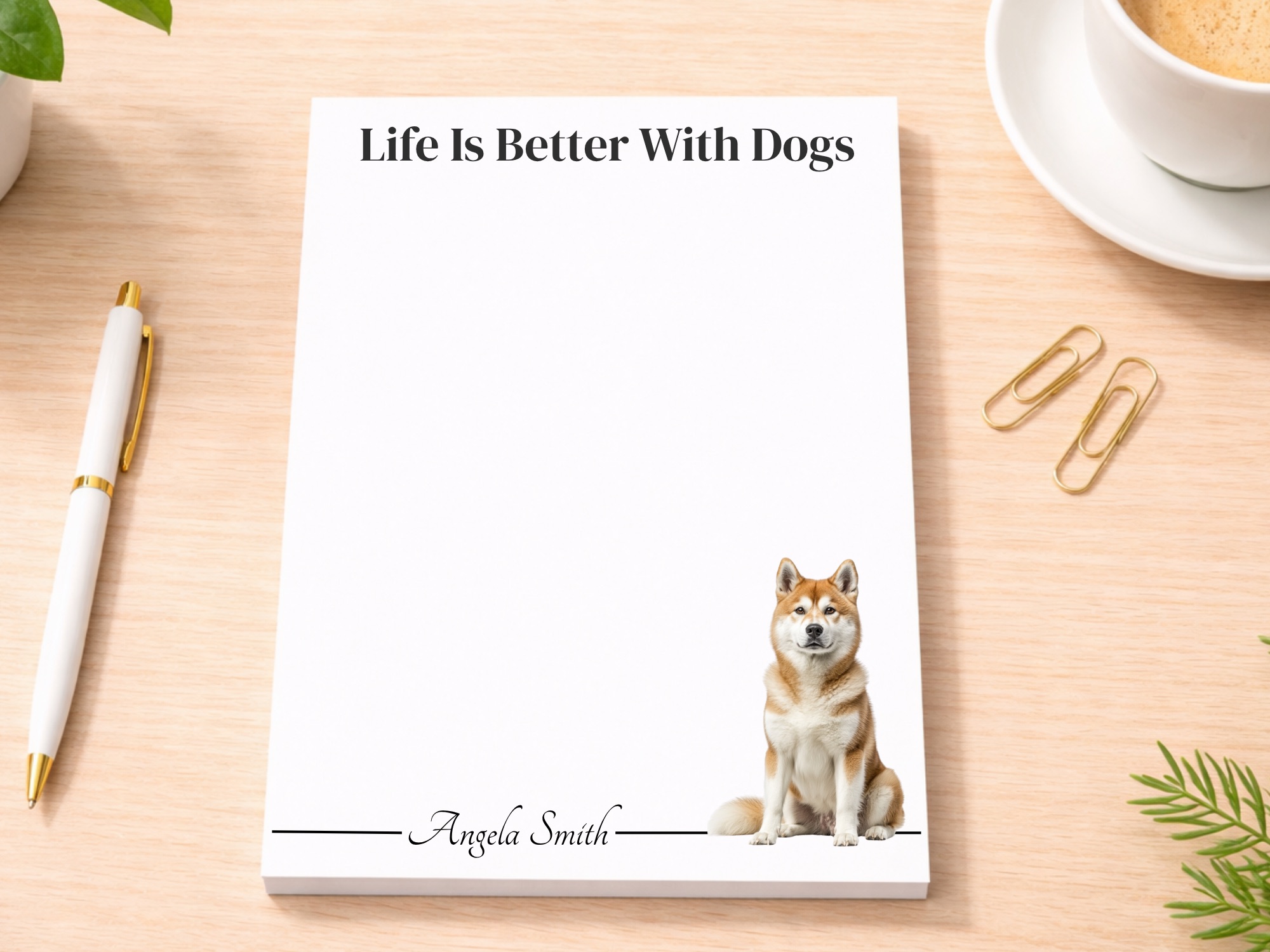Personalized Akita Notepad - Tan | Lined or Unlined