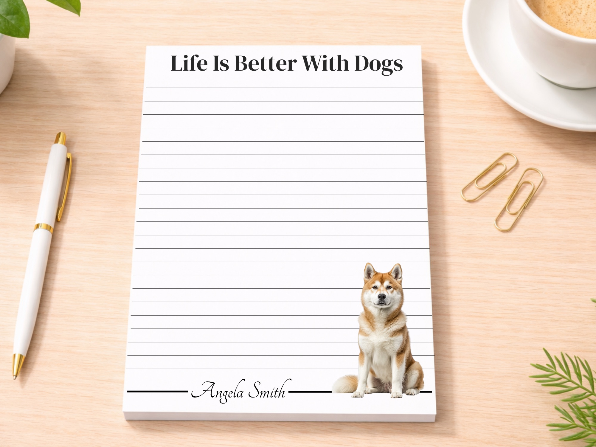 Personalized Akita Notepad - Tan | Lined or Unlined