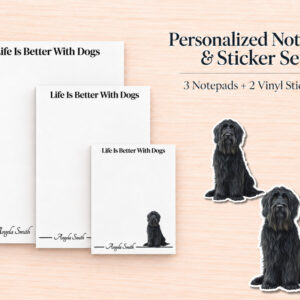 Briard Black Stationery Gift Box | Personalized Notepads and Vinyl Dog Stickers