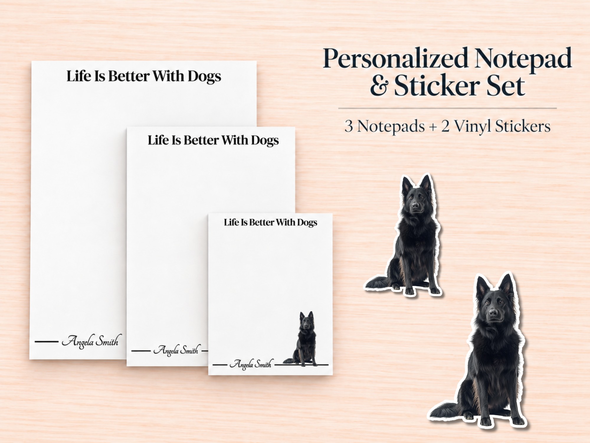 Belgian Sheepdog Stationery Gift Box | Personalized Notepads and Vinyl Dog Stickers
