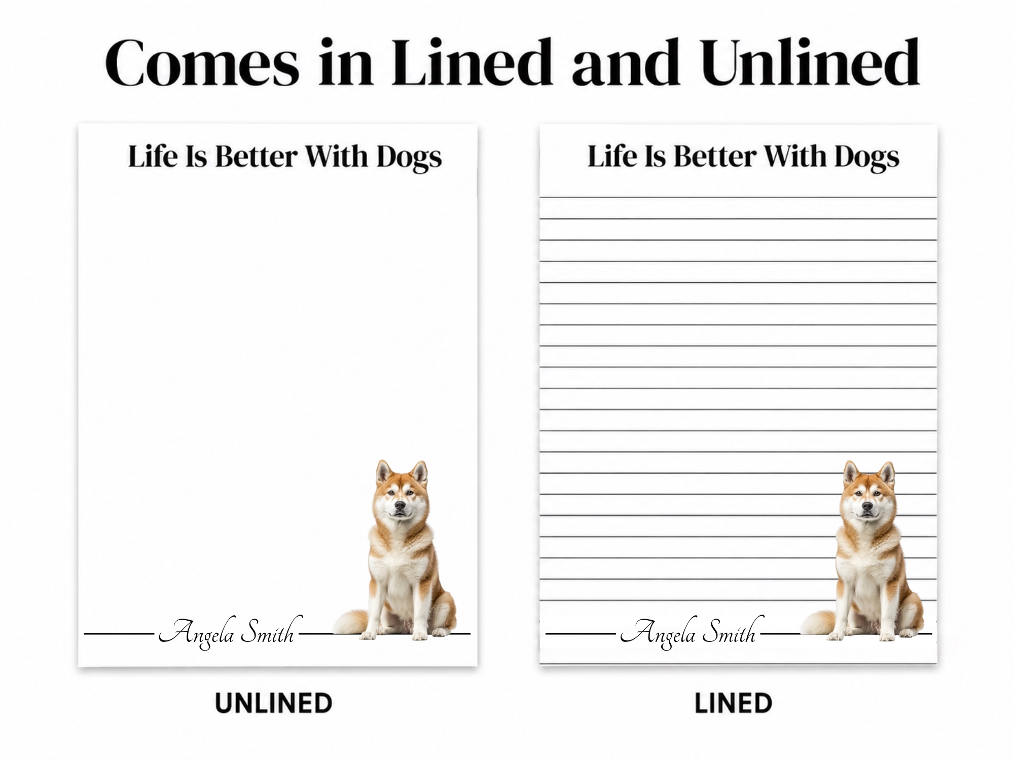 Personalized Akita Notepad - Tan | Lined or Unlined