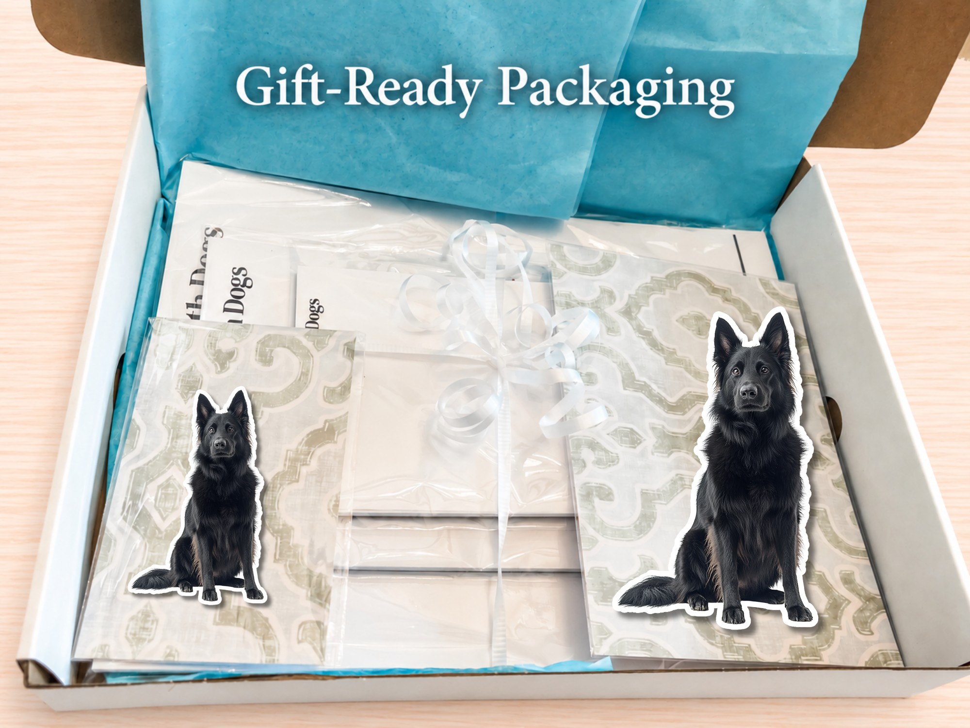 Belgian Sheepdog Stationery Gift Box | Personalized Notepads and Vinyl Dog Stickers