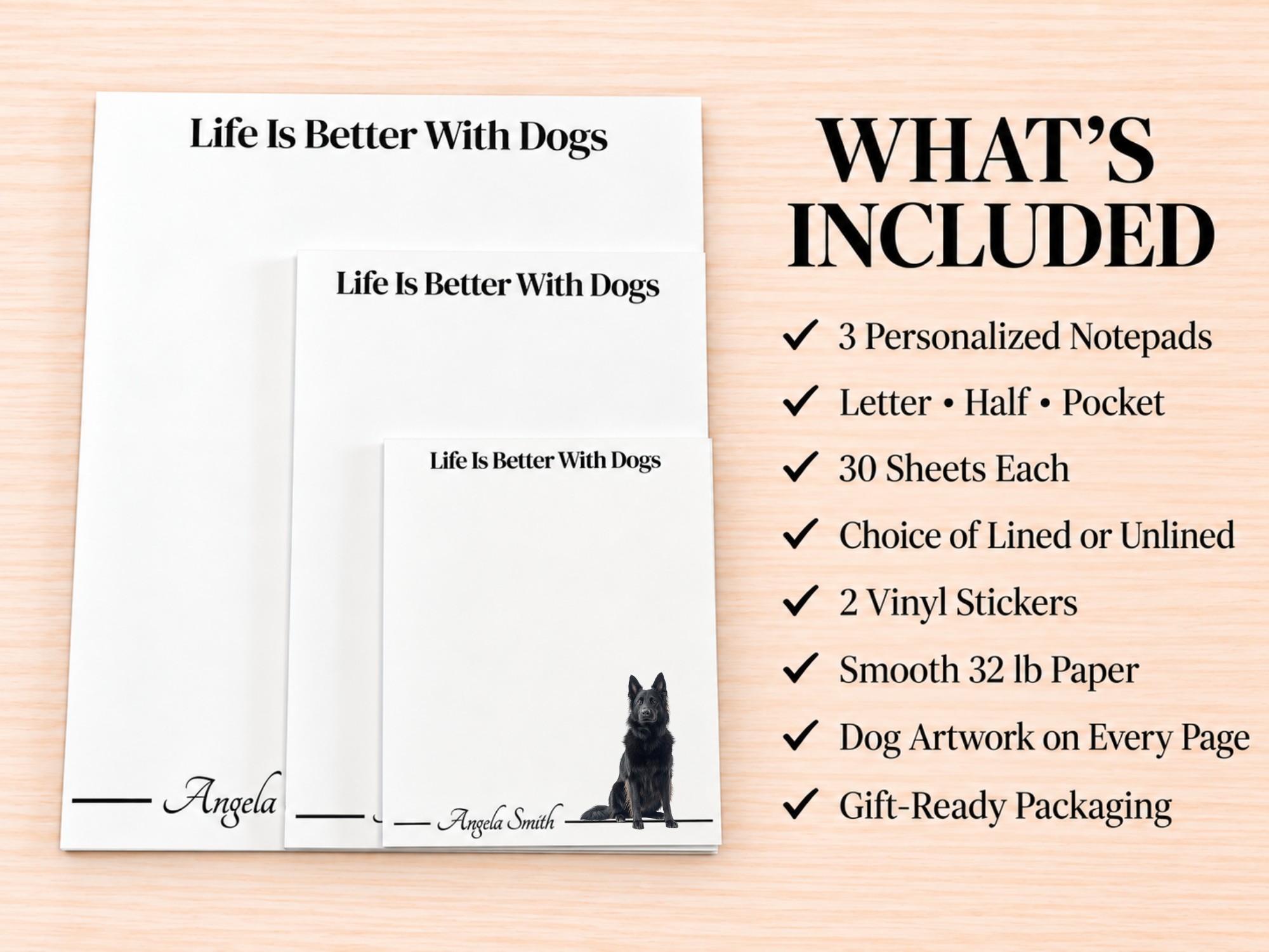 Belgian Sheepdog Stationery Gift Box | Personalized Notepads and Vinyl Dog Stickers