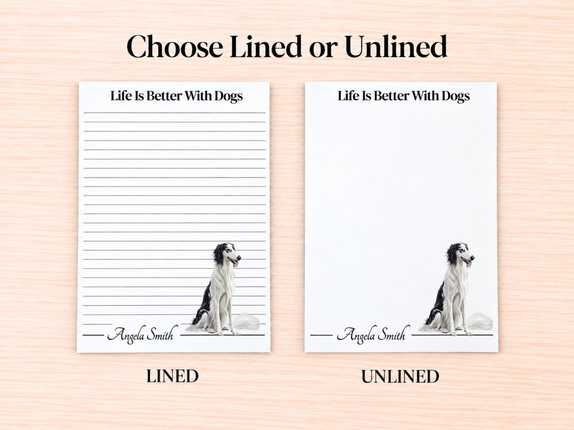 Borzoi White Black Stationery Gift Box | Personalized Notepads and Vinyl Dog Stickers