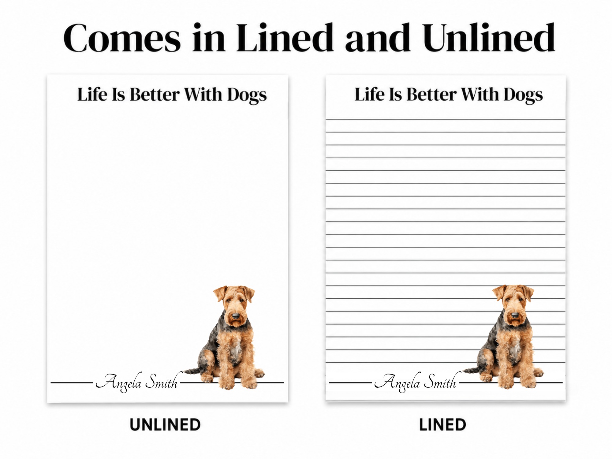 Personalized Airedale Notepad | Lined or Unlined