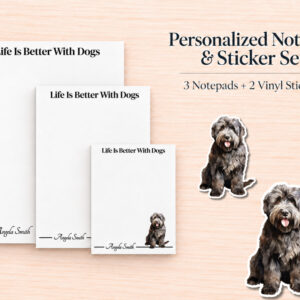 Bouvier Des Flandres Stationery Gift Box | Personalized Notepads and Vinyl Dog Stickers