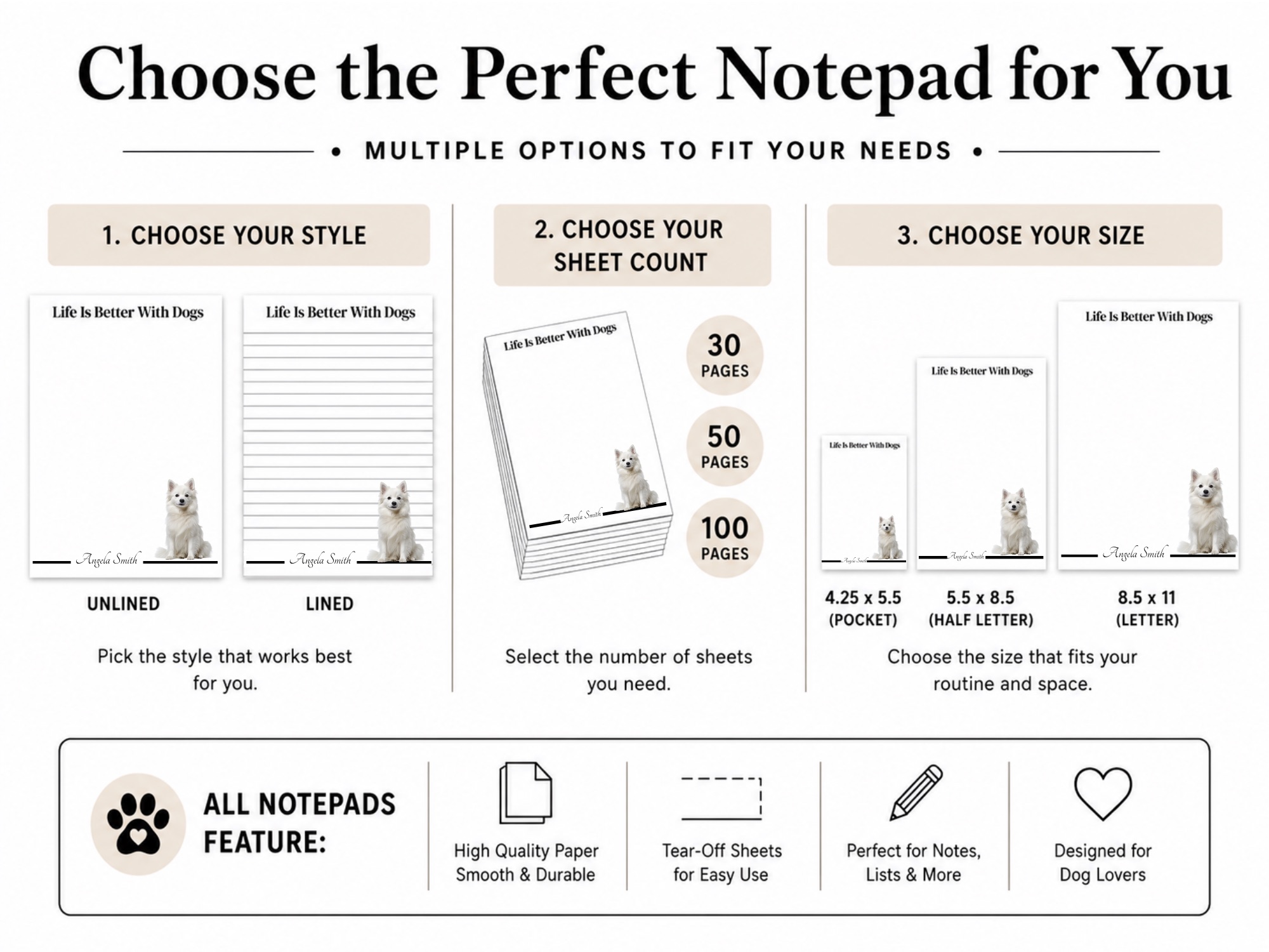 Personalized American Eskimo Notepad | Lined or Unlined