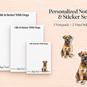 Border Terrier Stationery Gift Box | Personalized Notepads and Vinyl Dog Stickers