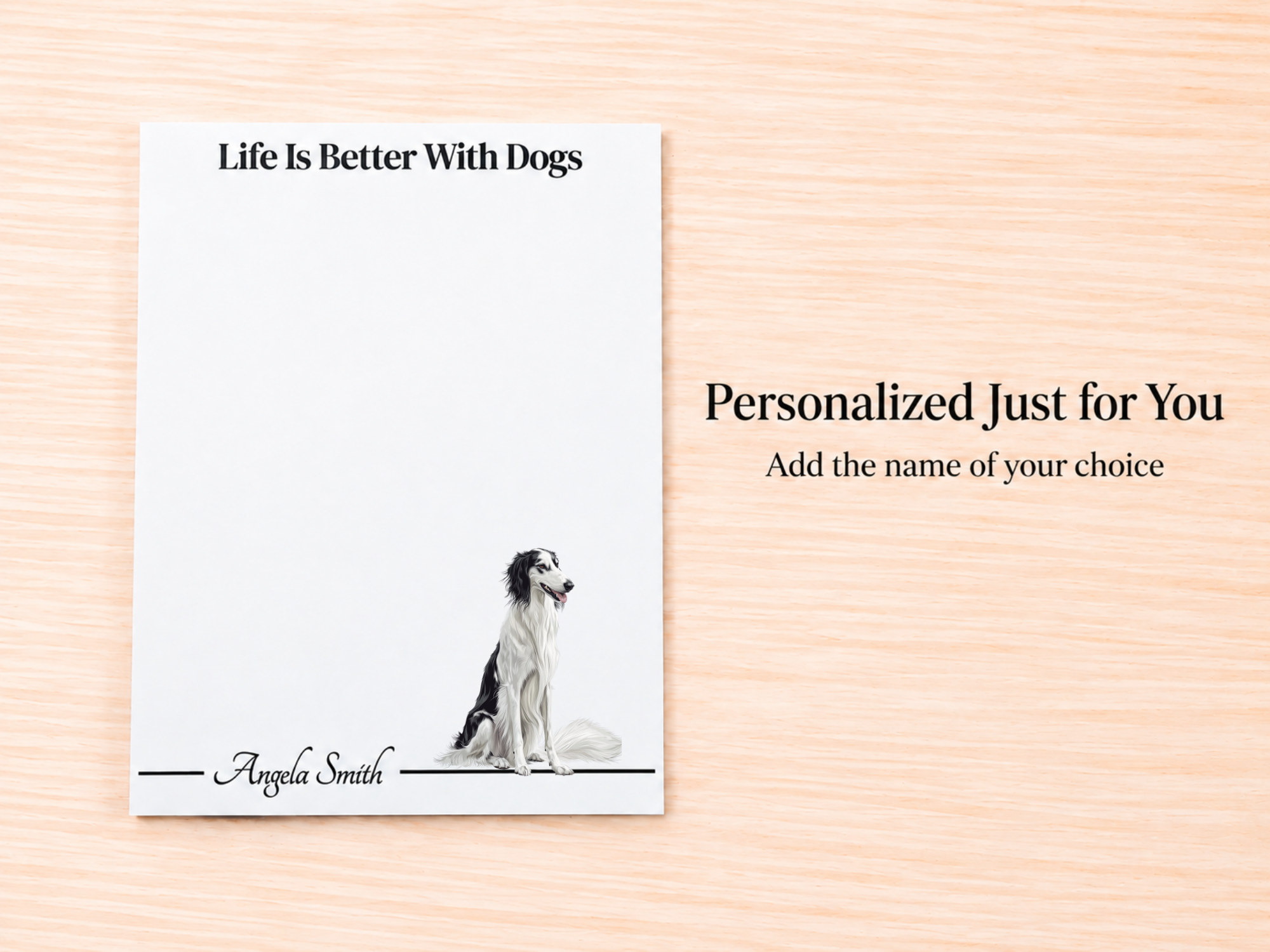 Borzoi White Black Stationery Gift Box | Personalized Notepads and Vinyl Dog Stickers