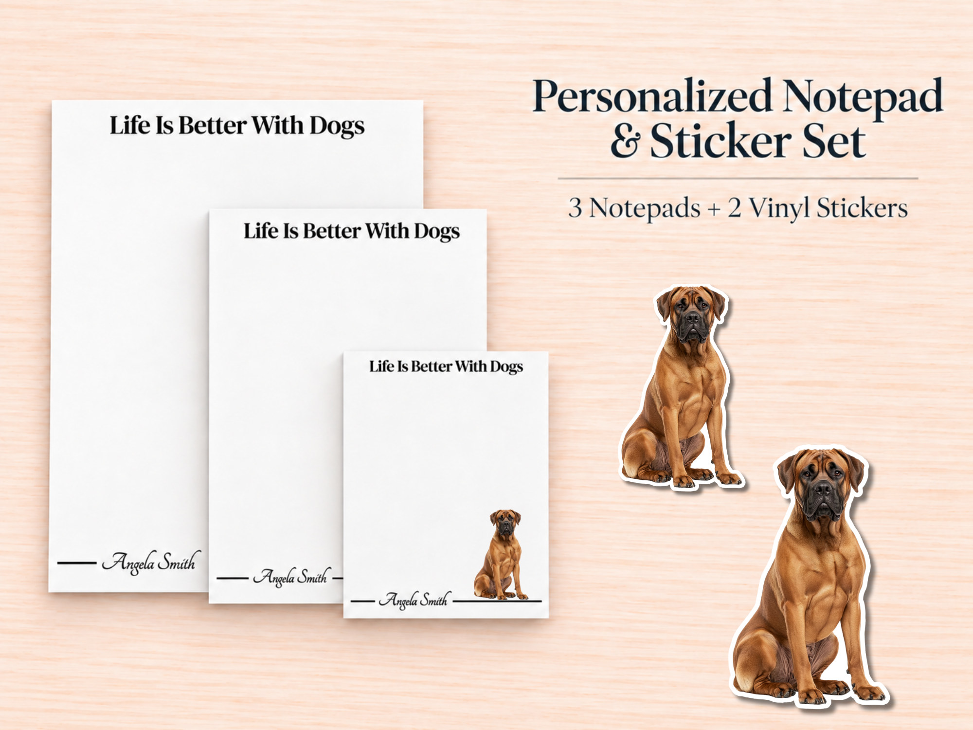 Boerboel Stationery Gift Box | Personalized Notepads and Vinyl Dog Stickers