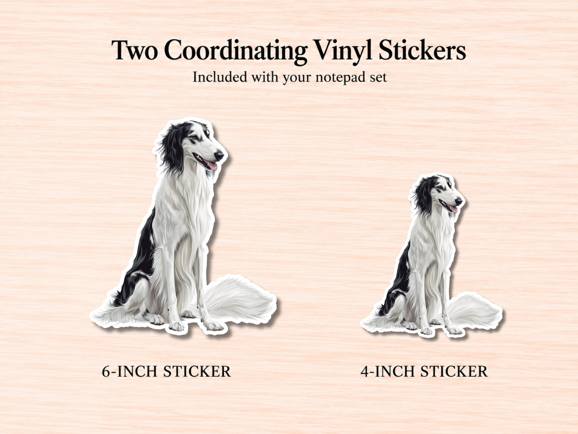 Borzoi White Black Stationery Gift Box | Personalized Notepads and Vinyl Dog Stickers