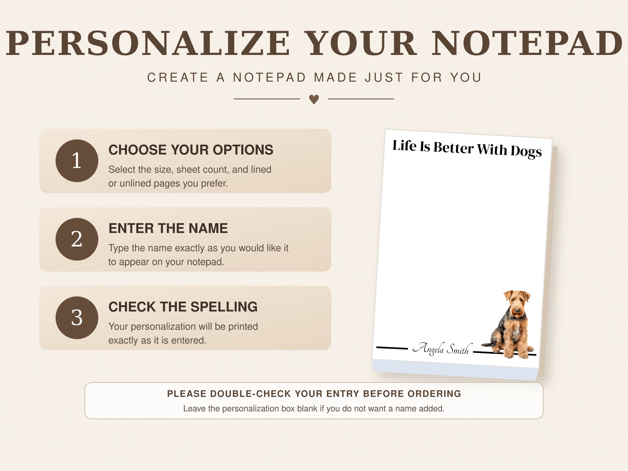 Personalized Airedale Notepad | Lined or Unlined