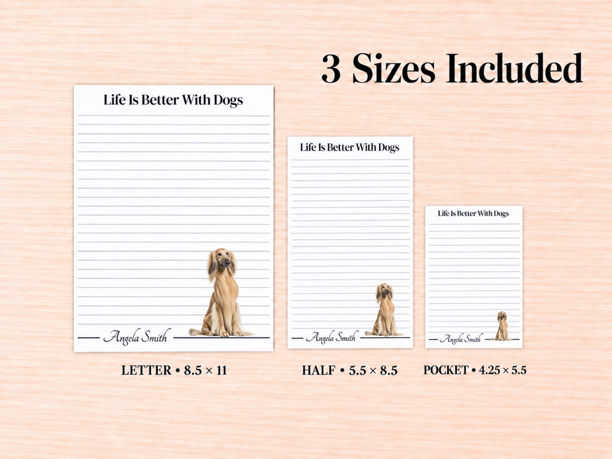 Afghan Hound - Cream Stationery Gift Box | Personalized Notepads and Vinyl Dog Stickers