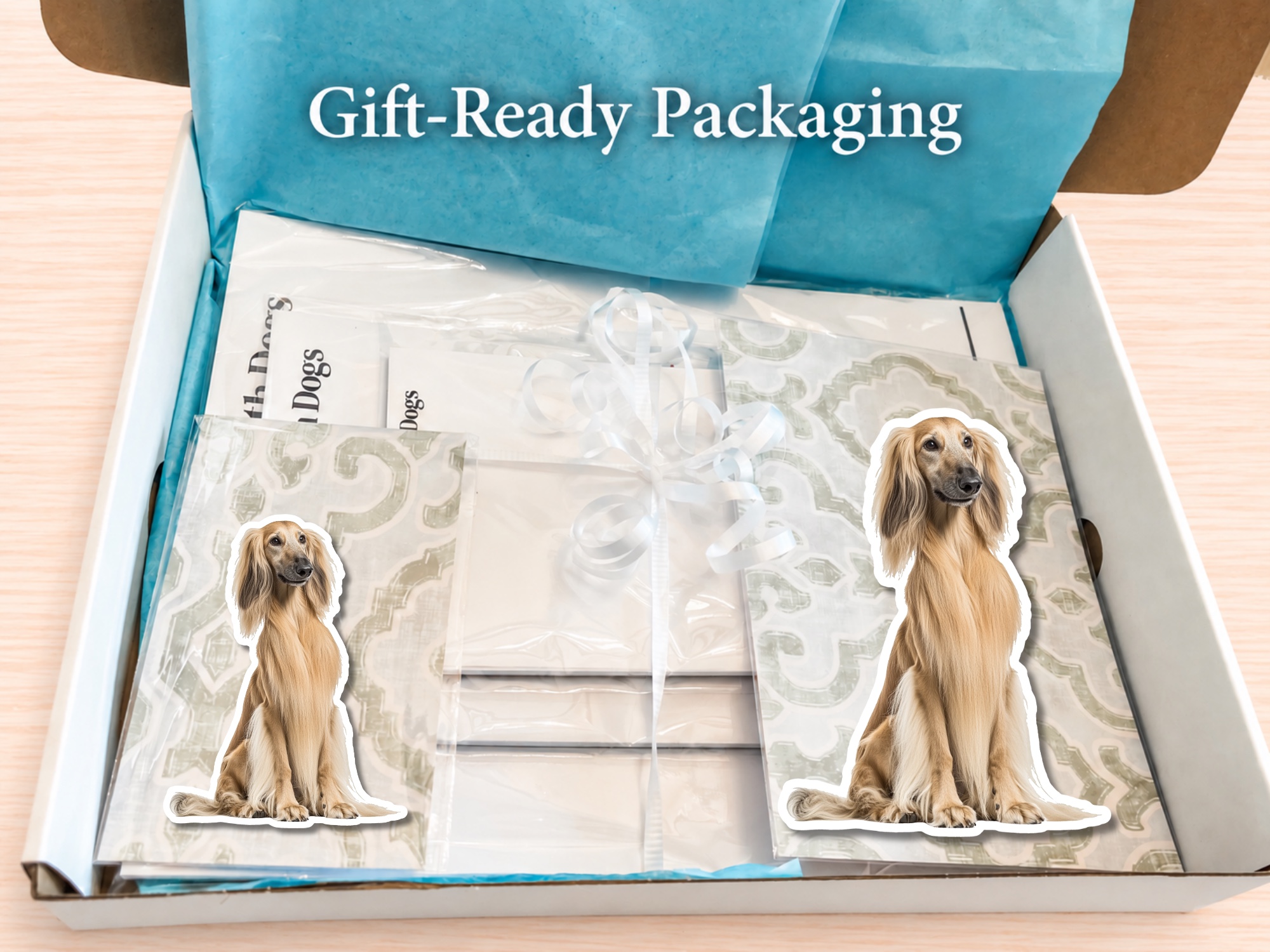 Afghan Hound - Cream Stationery Gift Box | Personalized Notepads and Vinyl Dog Stickers