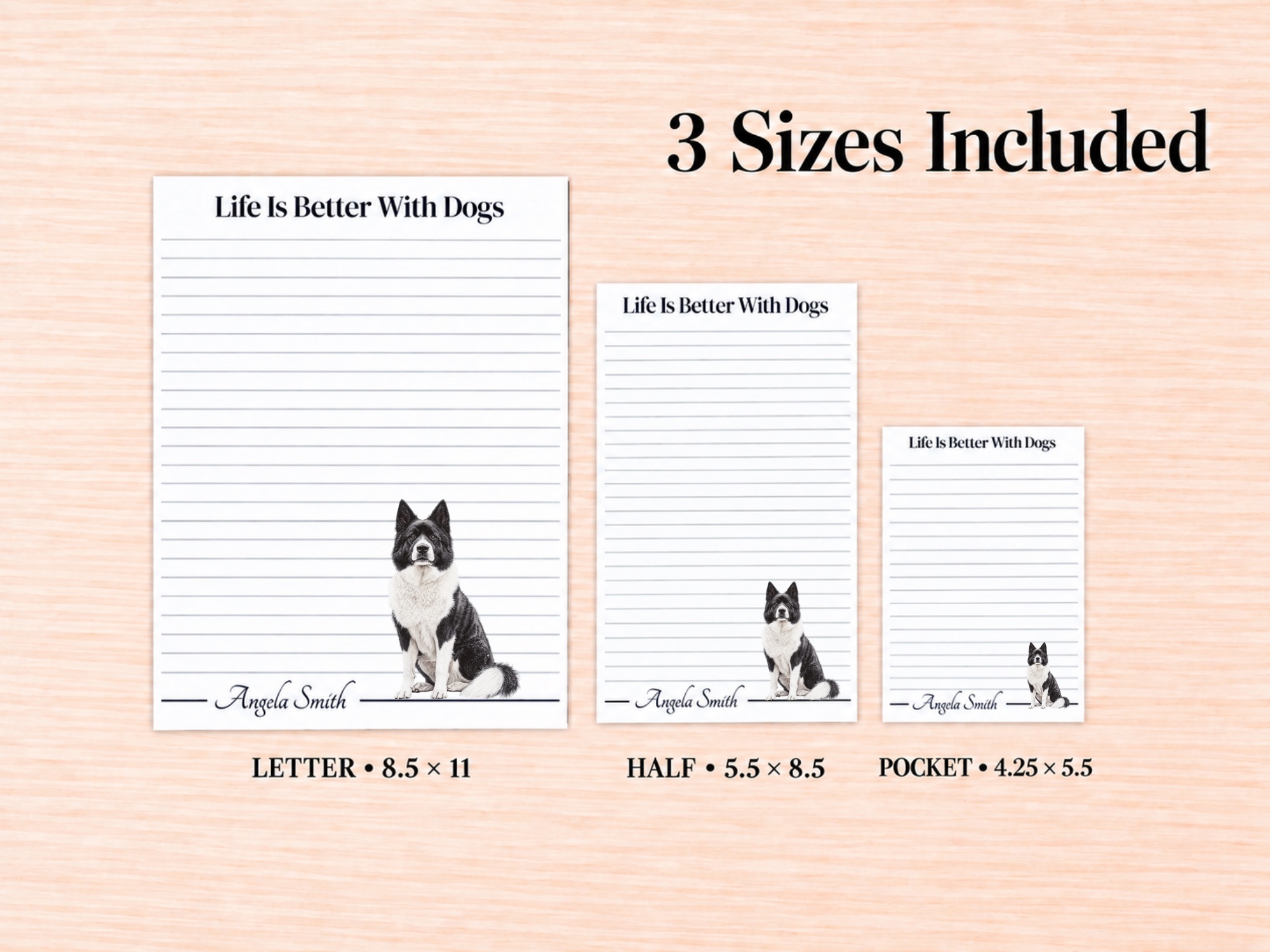 Akita - Gray Stationery Gift Box | Personalized Notepads and Vinyl Dog Stickers