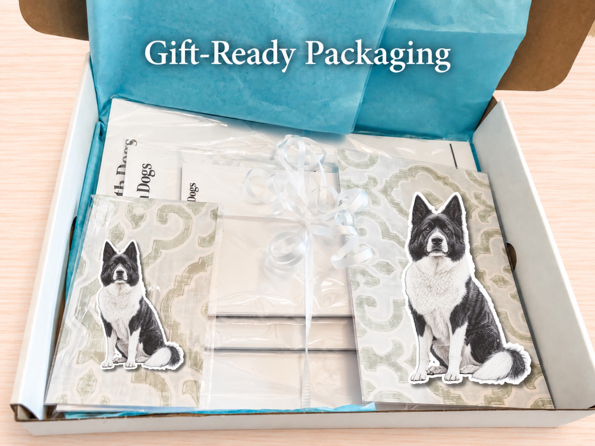 Akita - Gray Stationery Gift Box | Personalized Notepads and Vinyl Dog Stickers