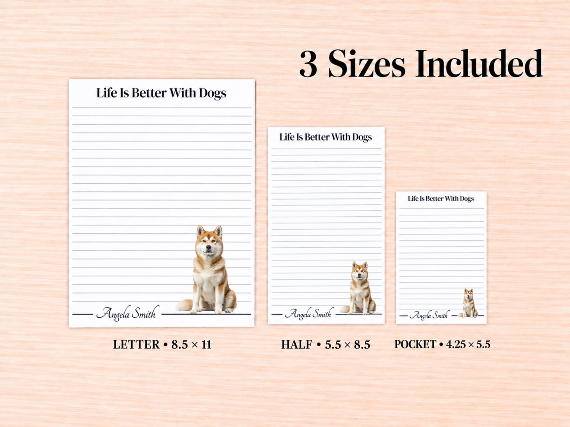 Akita - Tan Stationery Gift Box | Personalized Notepads and Vinyl Dog Stickers
