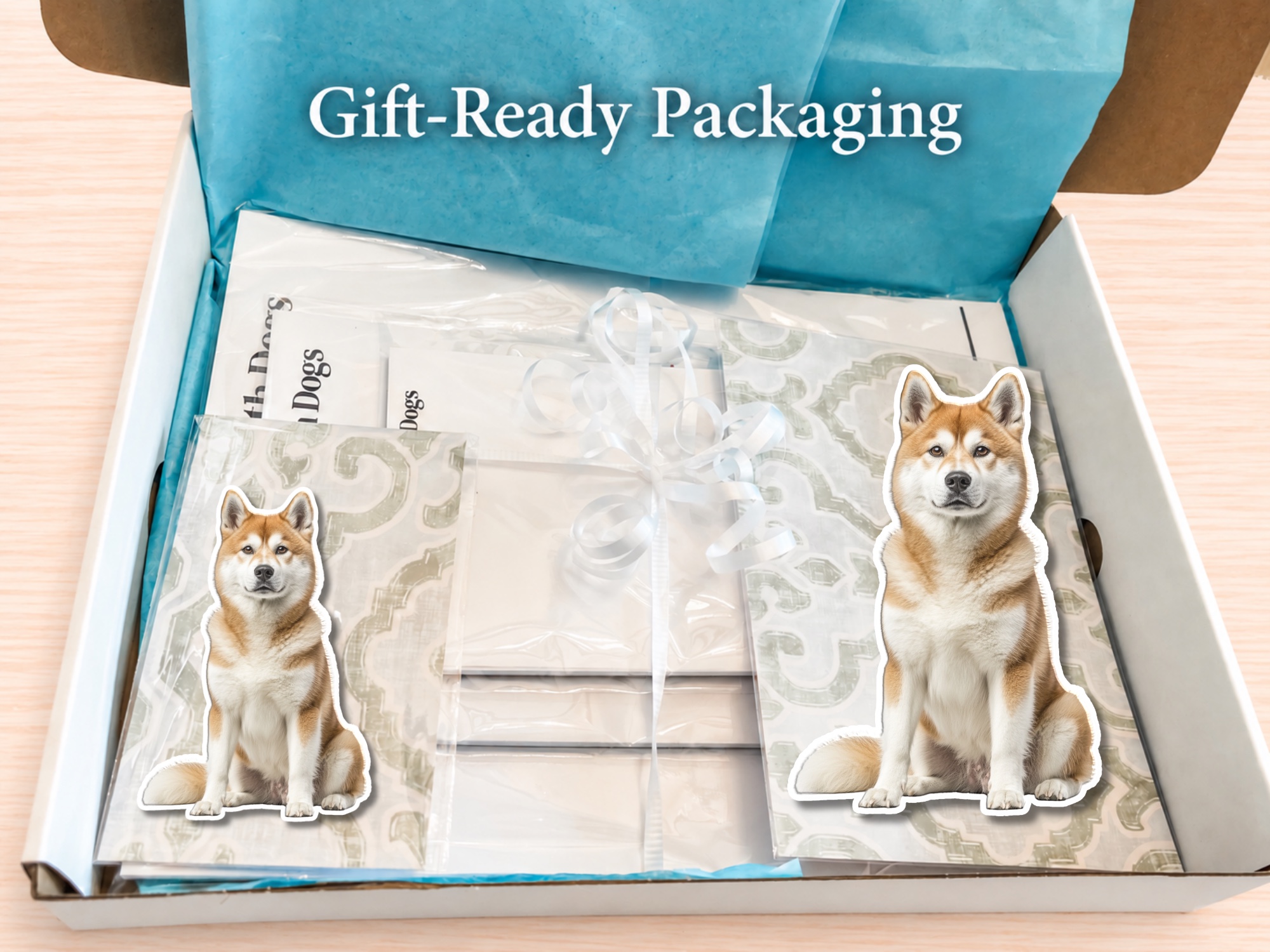 Akita - Tan Stationery Gift Box | Personalized Notepads and Vinyl Dog Stickers